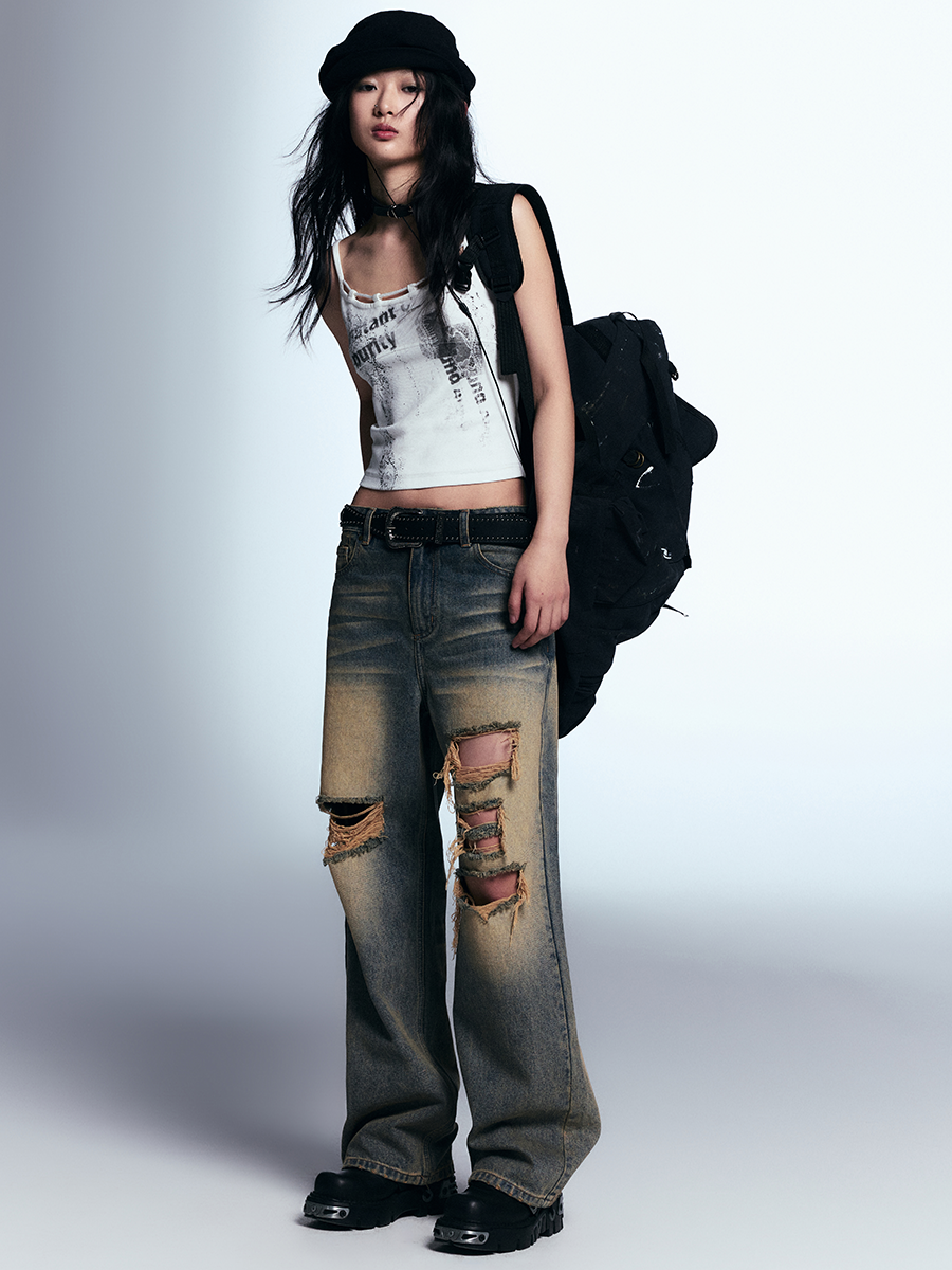 Vintage Washed Wide-Leg Jeans