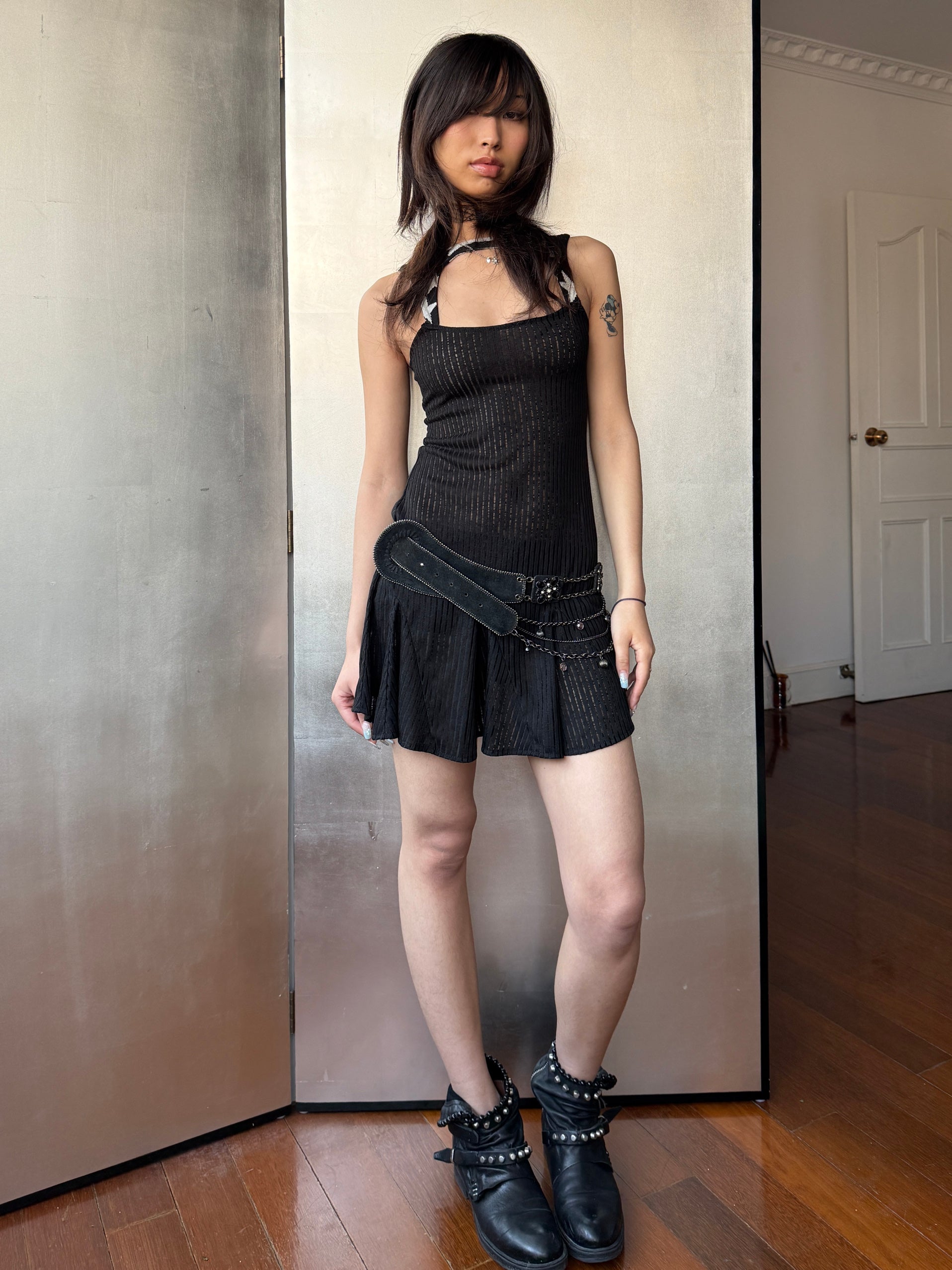 Punk Star Striped Slip Dress with Leggings