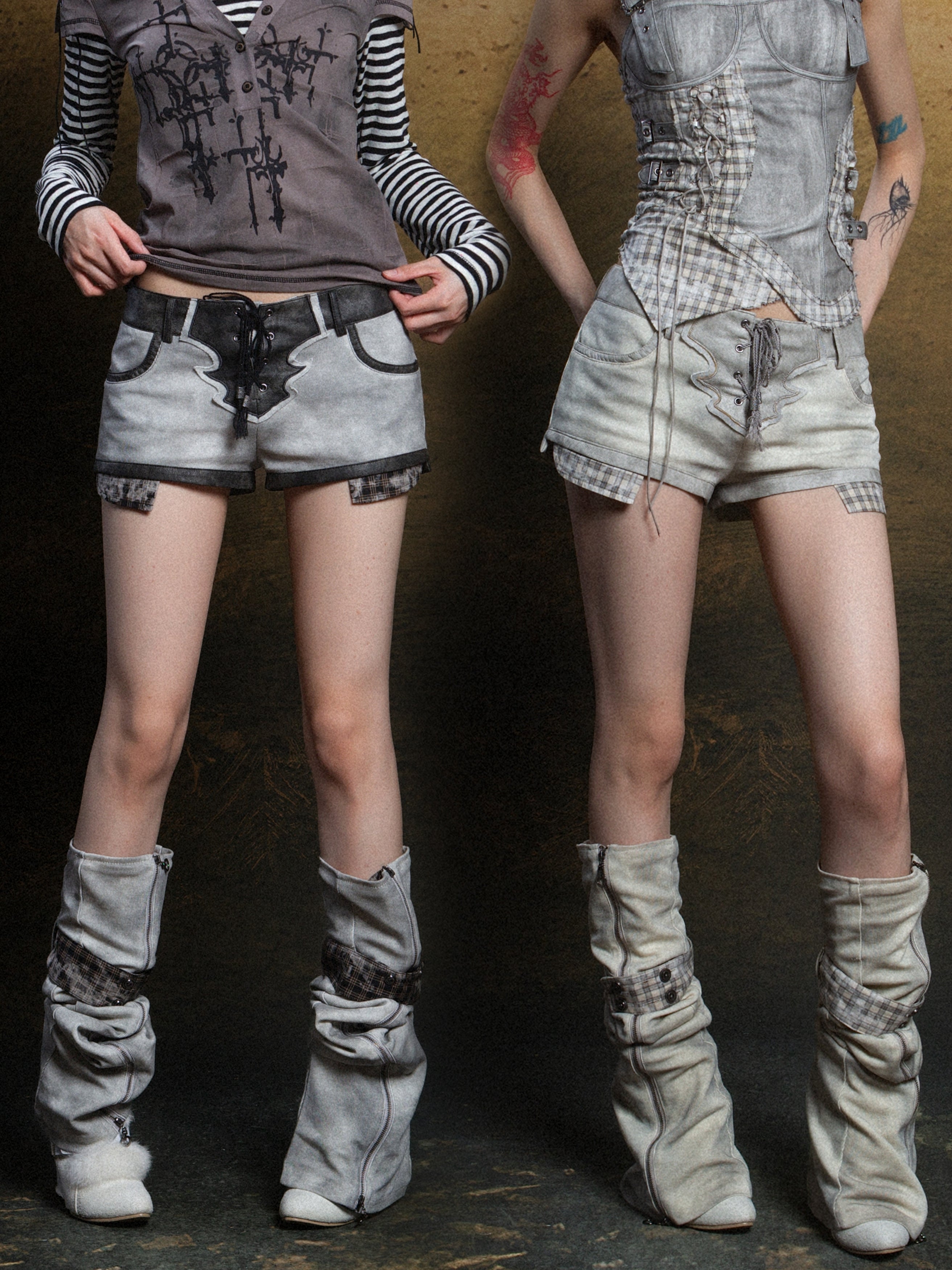 Knit & PU Hybrid Shorts & Leg Warmers
