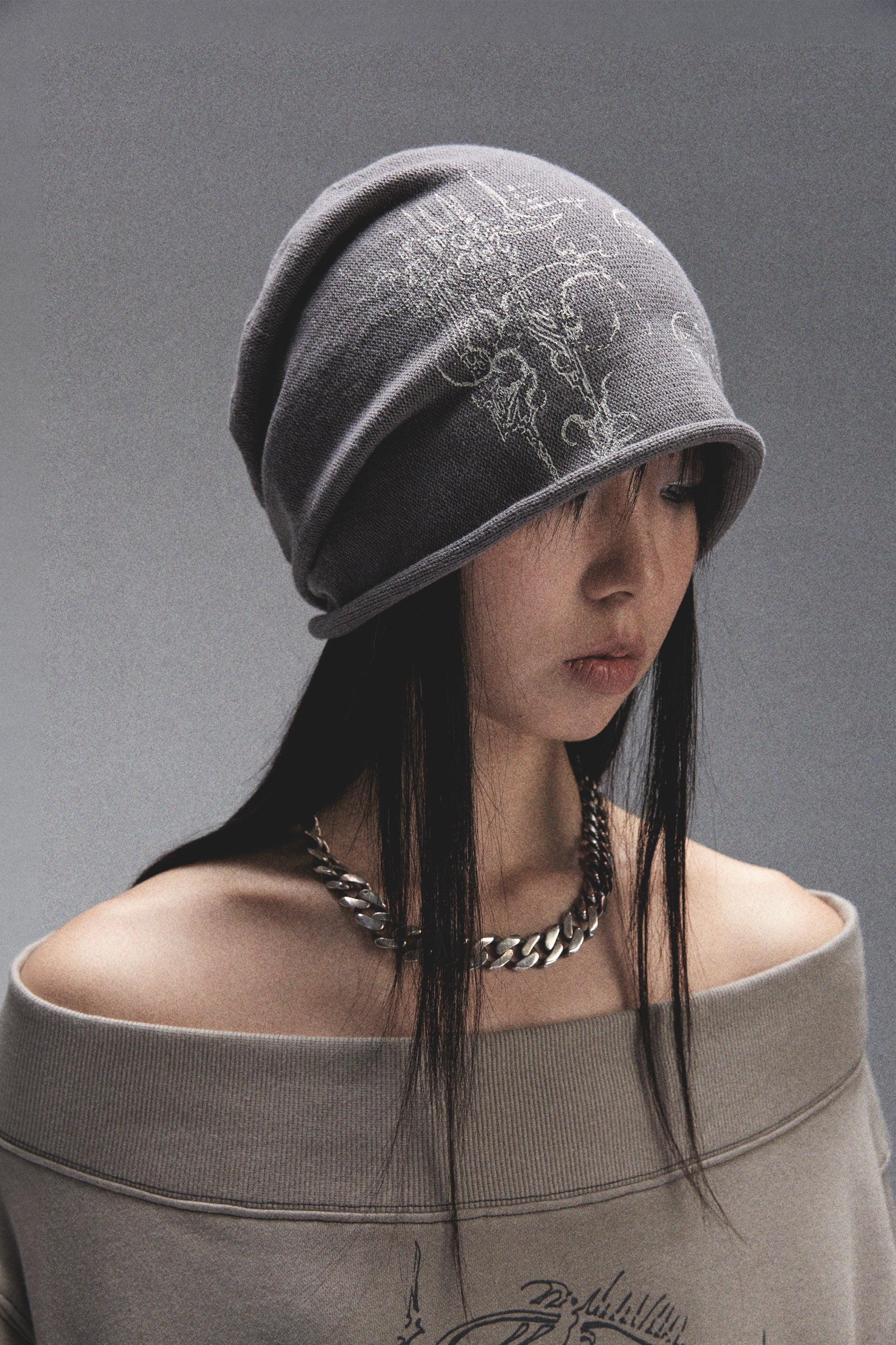 Printed Knit Slouchy Beanie