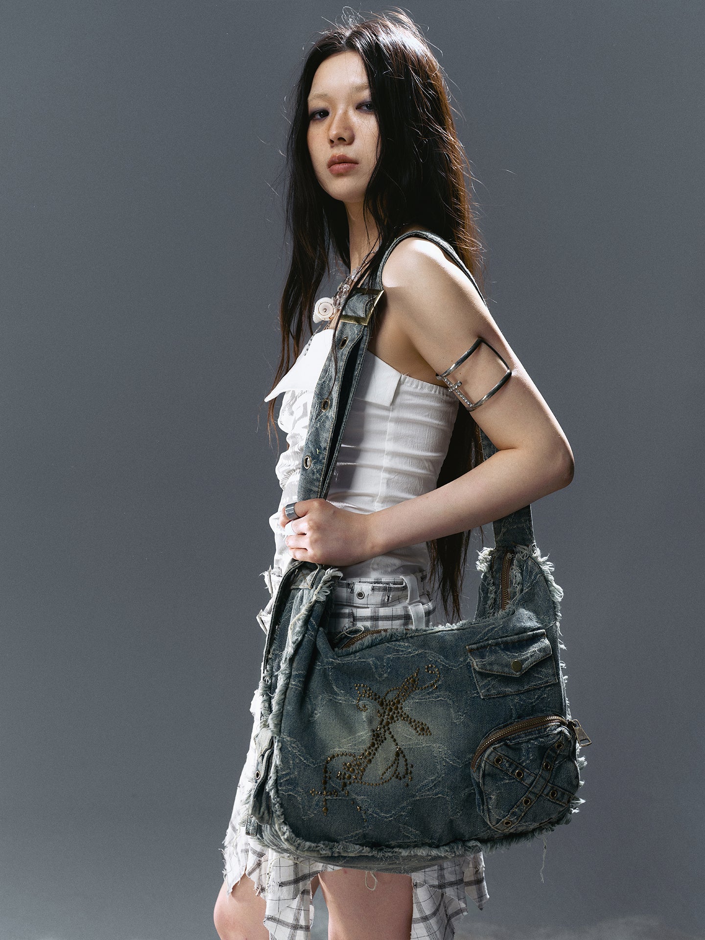 Star & Cross Print Distressed Sling Bag
