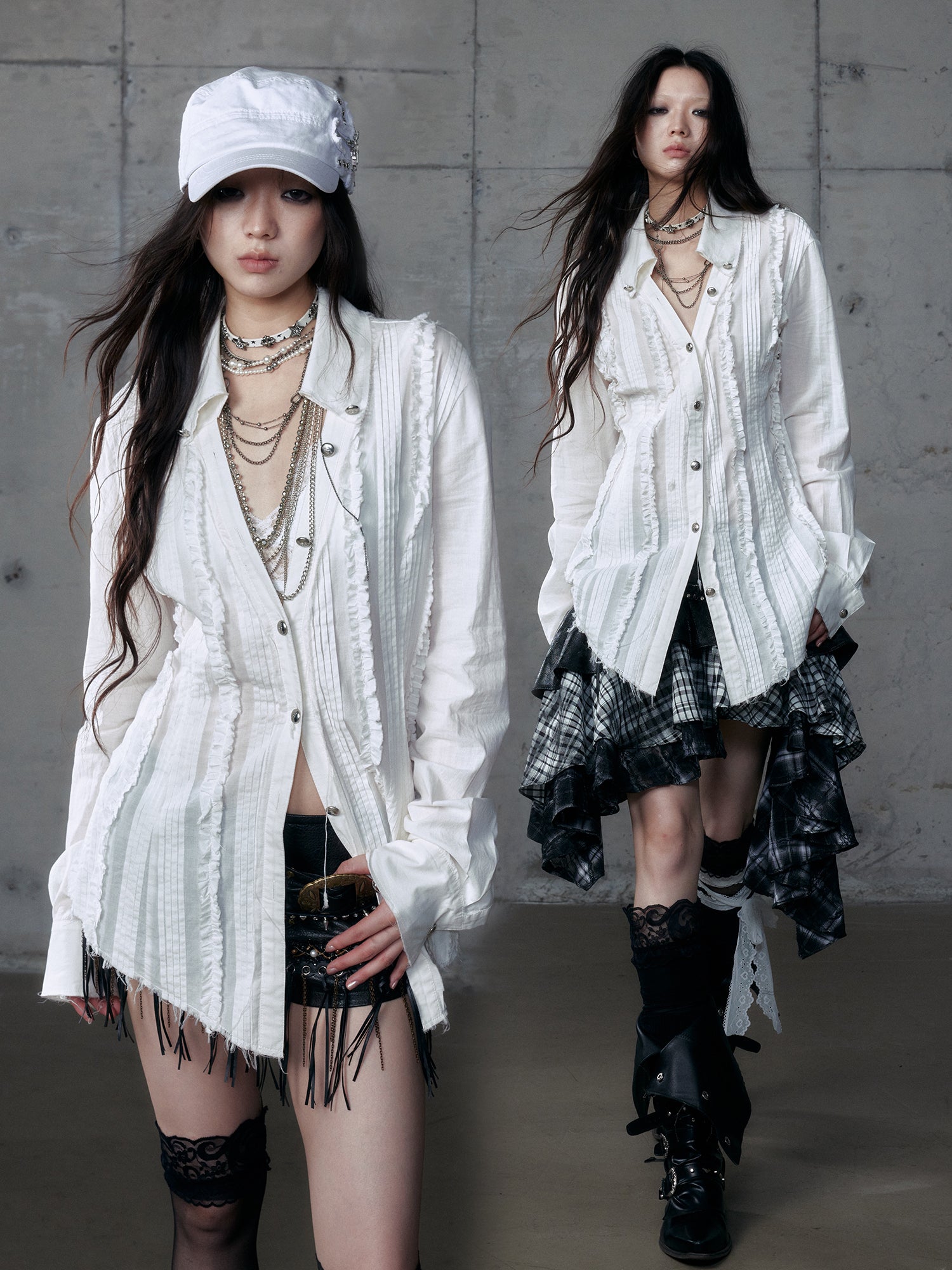 Lace V-Neck Puff Short/Long Sleeve Shirt