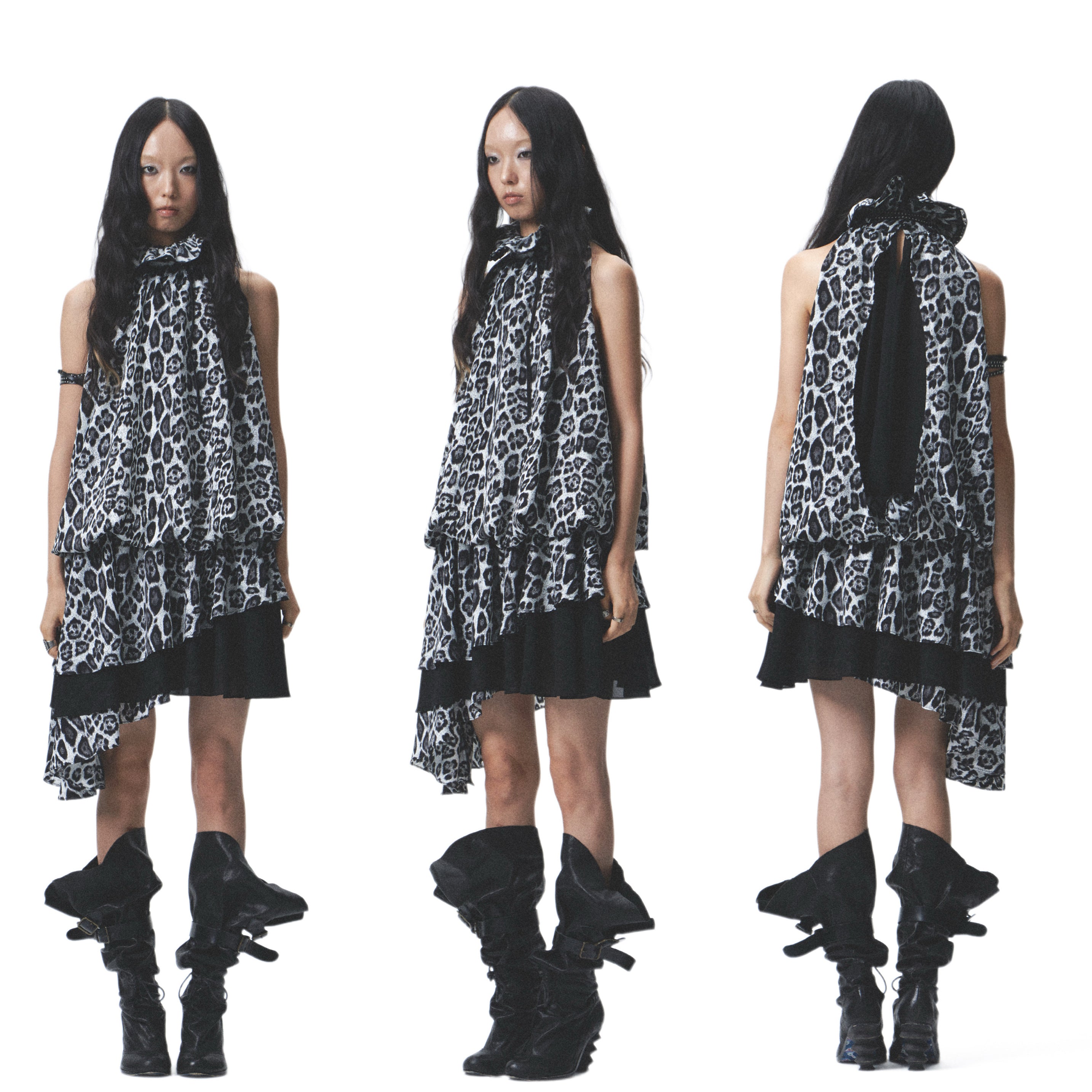Leopard Print Asymmetrical Ruffle Dress (Incl. Belt)