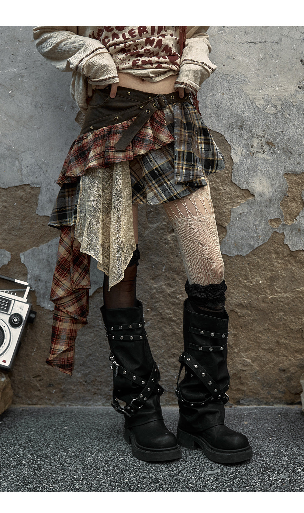 Patchwork Plaid Asymmetrical Skirt