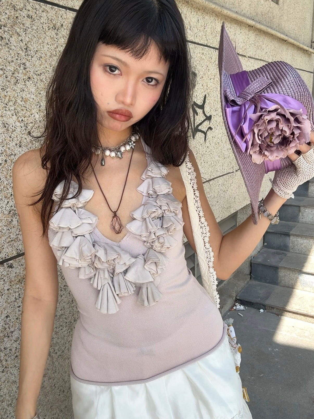 Floral Lace Halter Tank Top