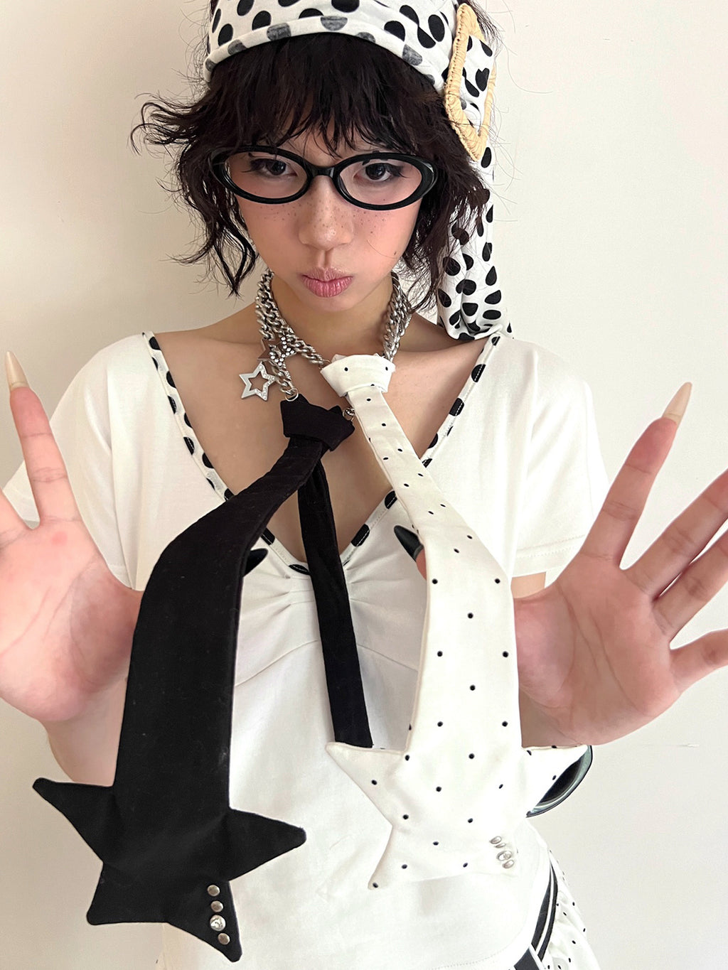 Polka Dot Studded Adjustable Necktie Choker