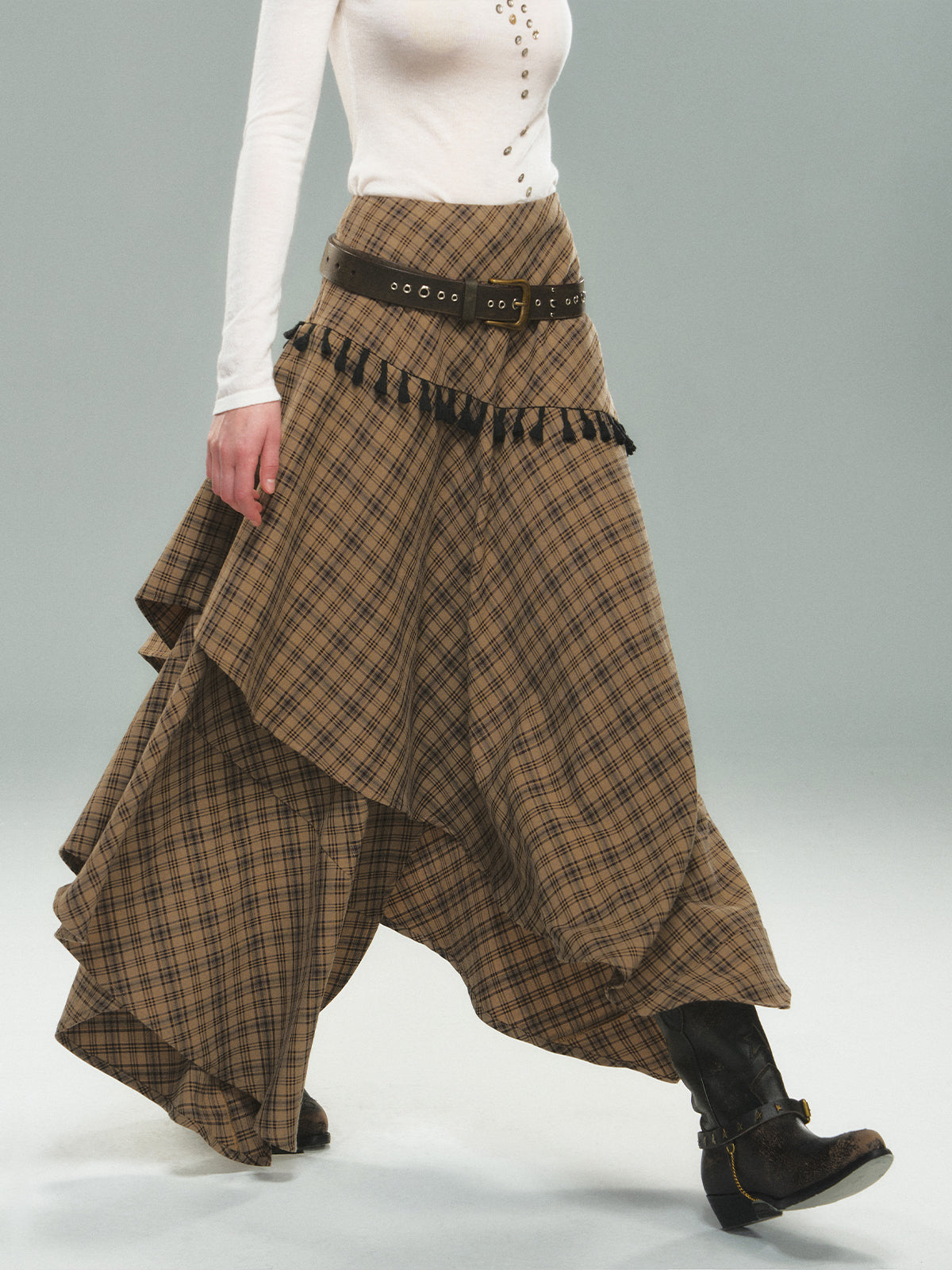 Irregular Plaid Skirt