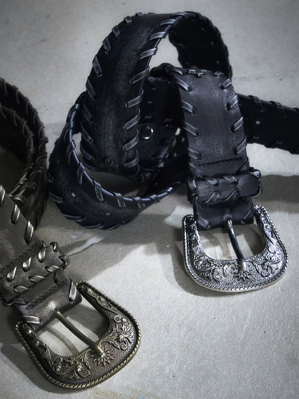 Vintage Carved Buckle Washed Leather Belt