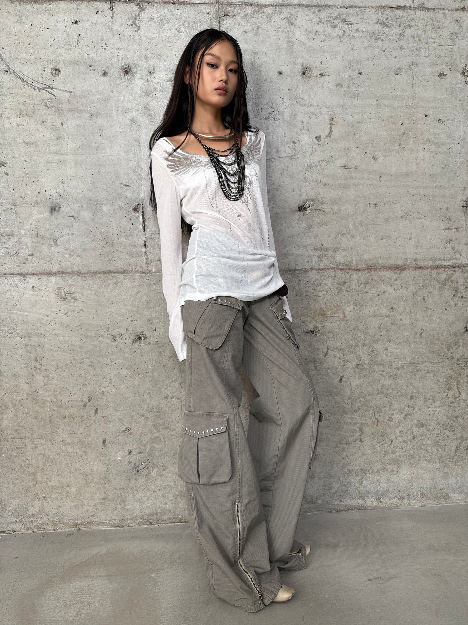 Western Style Wide-Leg Utility Pants