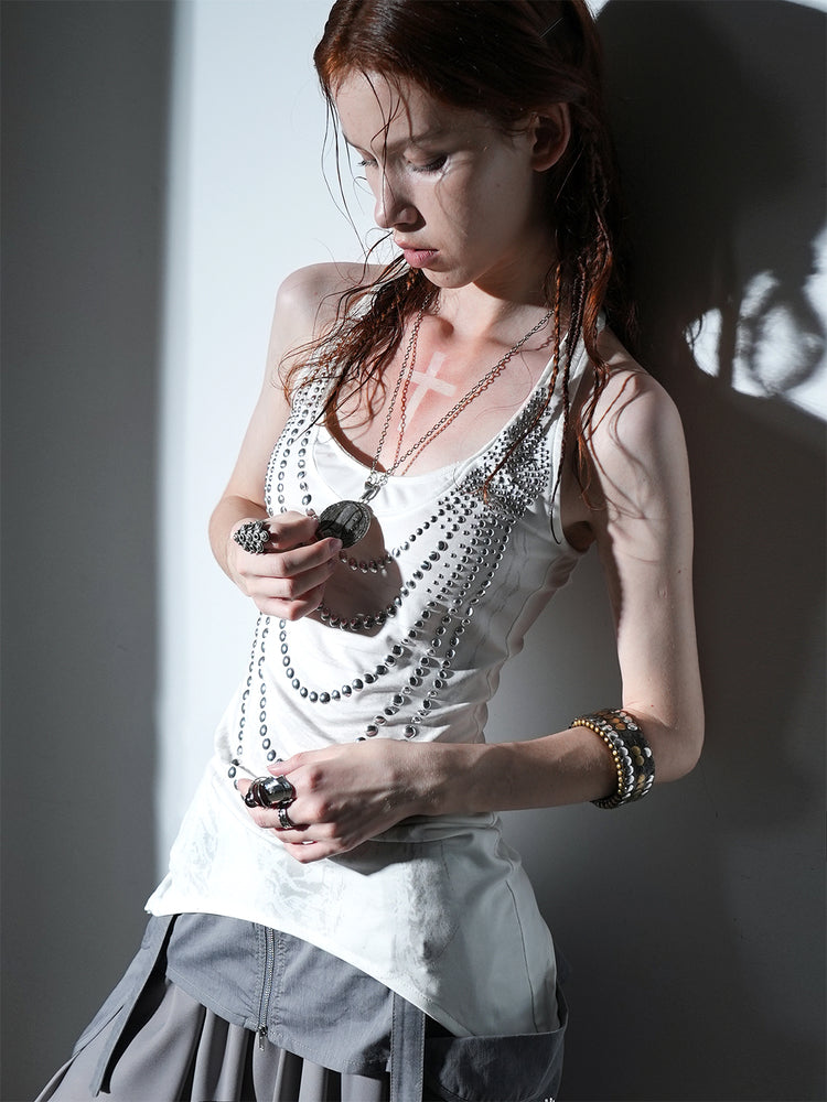 Irregular Printed Metal Rivet Rhinestone Top｜Presale