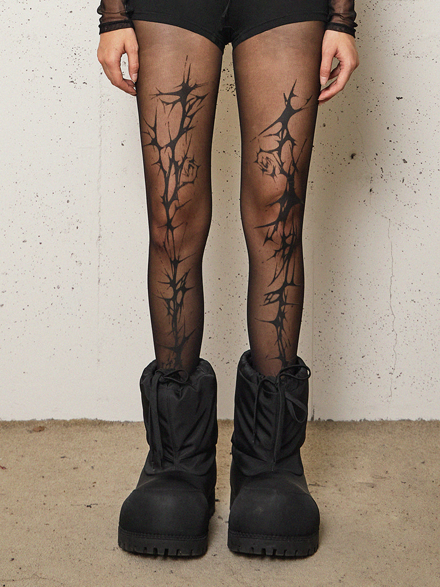 Thorn Print Sheer Tights