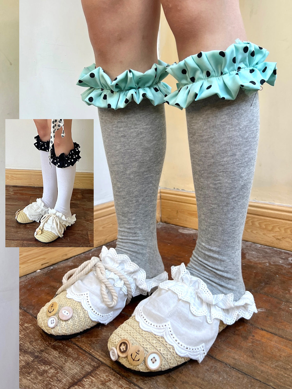 Lace Trim Thigh-High Toe-Socks