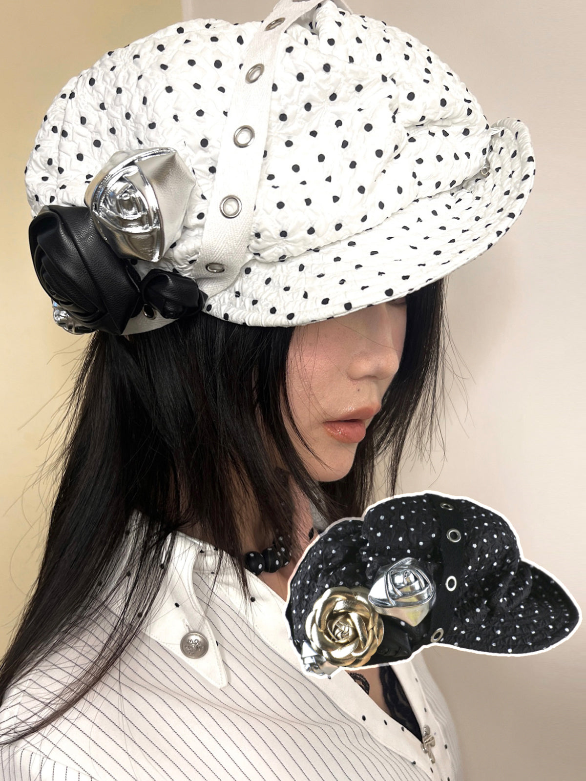 Handmade 3D Leather Dot Beret