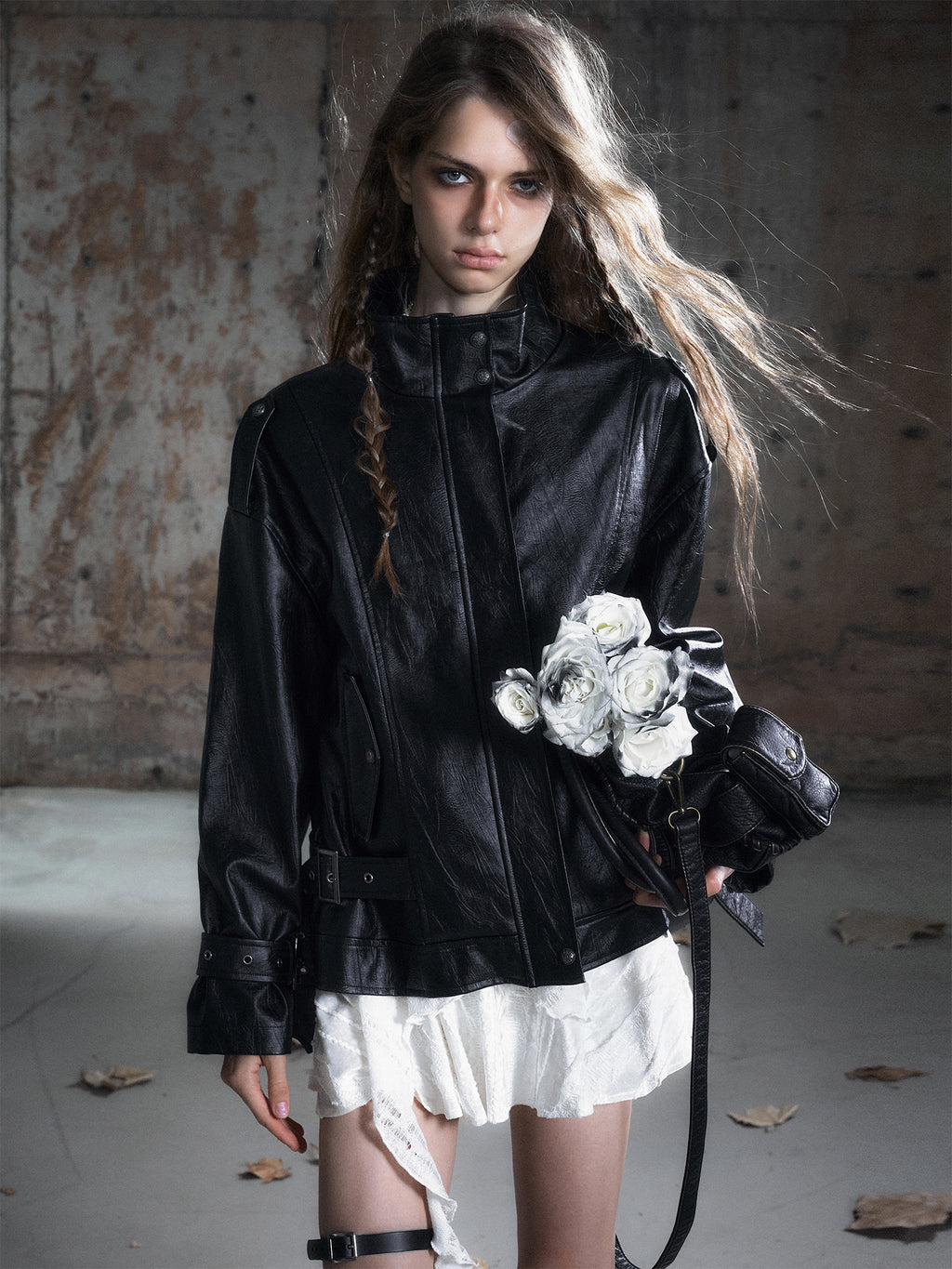 Oversized Black Textured Leather Jacket