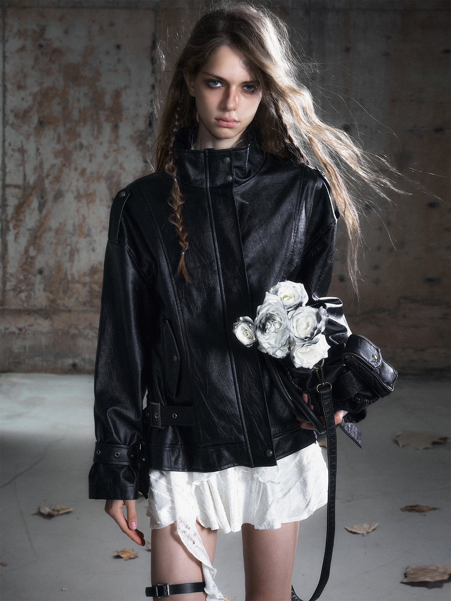 Oversized Black Textured Leather Jacket