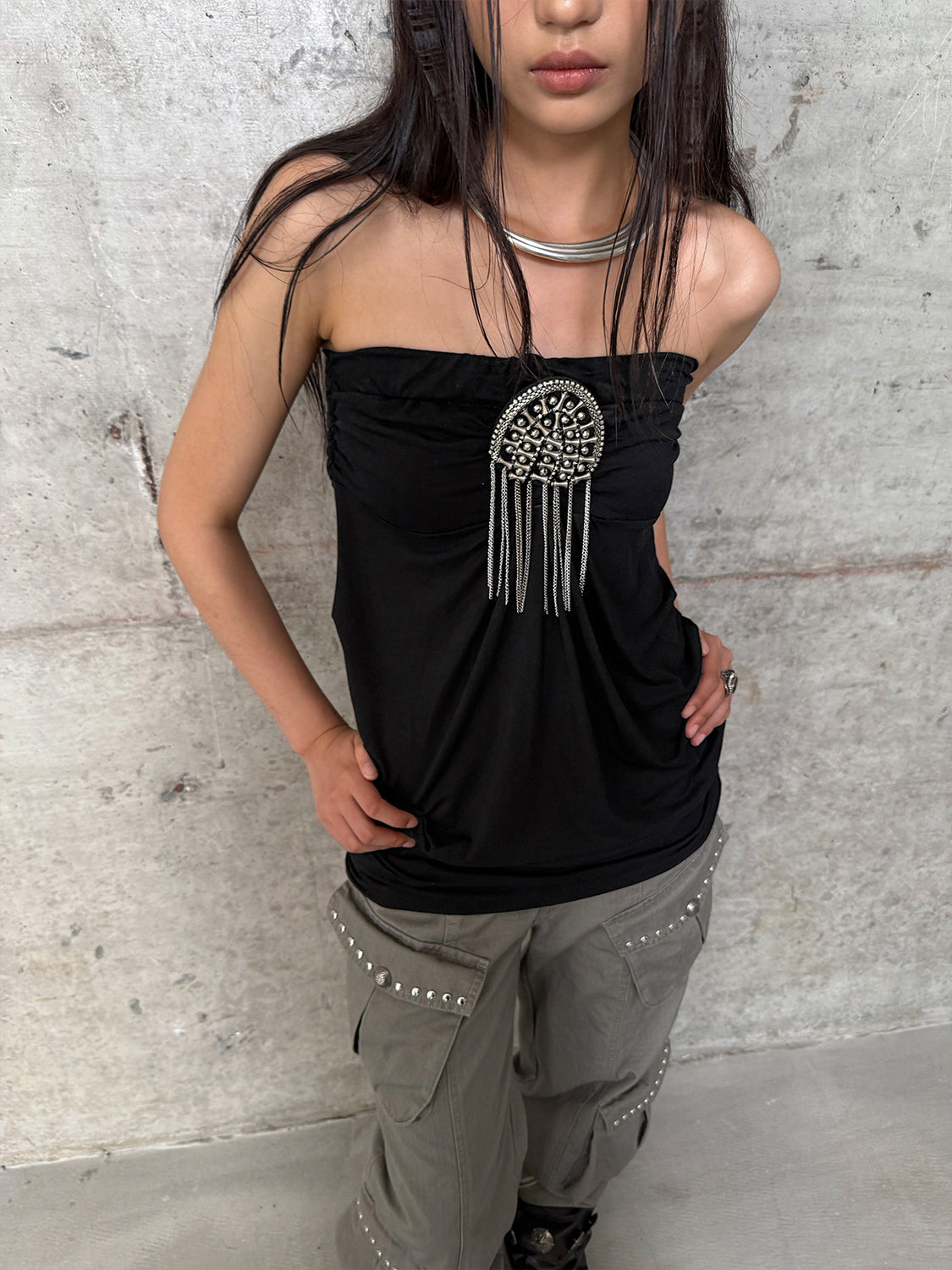 Metal Buckle Tube Halter Top