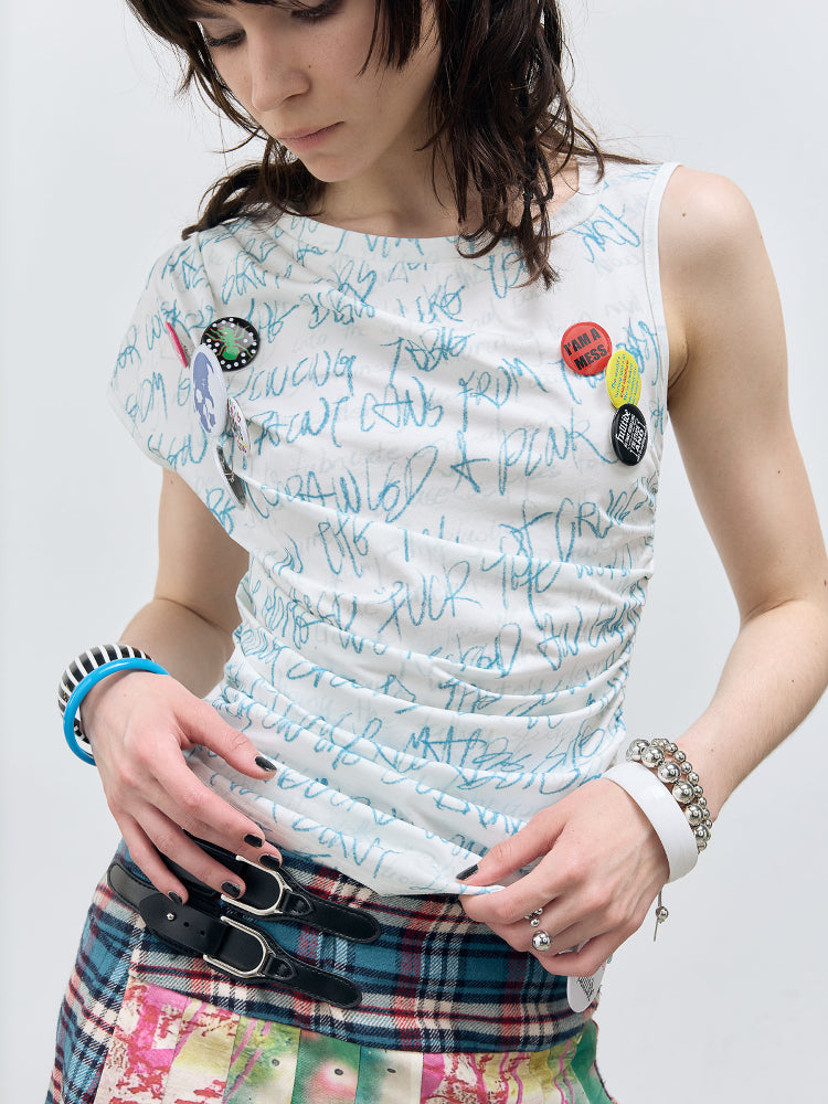 Handwritten Lettering Crinkle Tee with Badges
