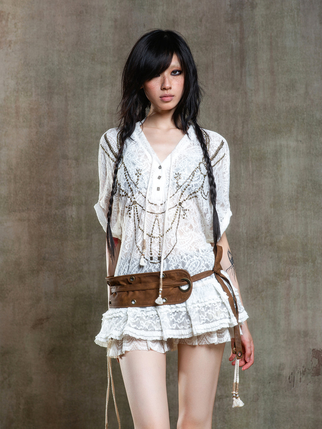 Oversized Lace Overlay Longline T-Shirt