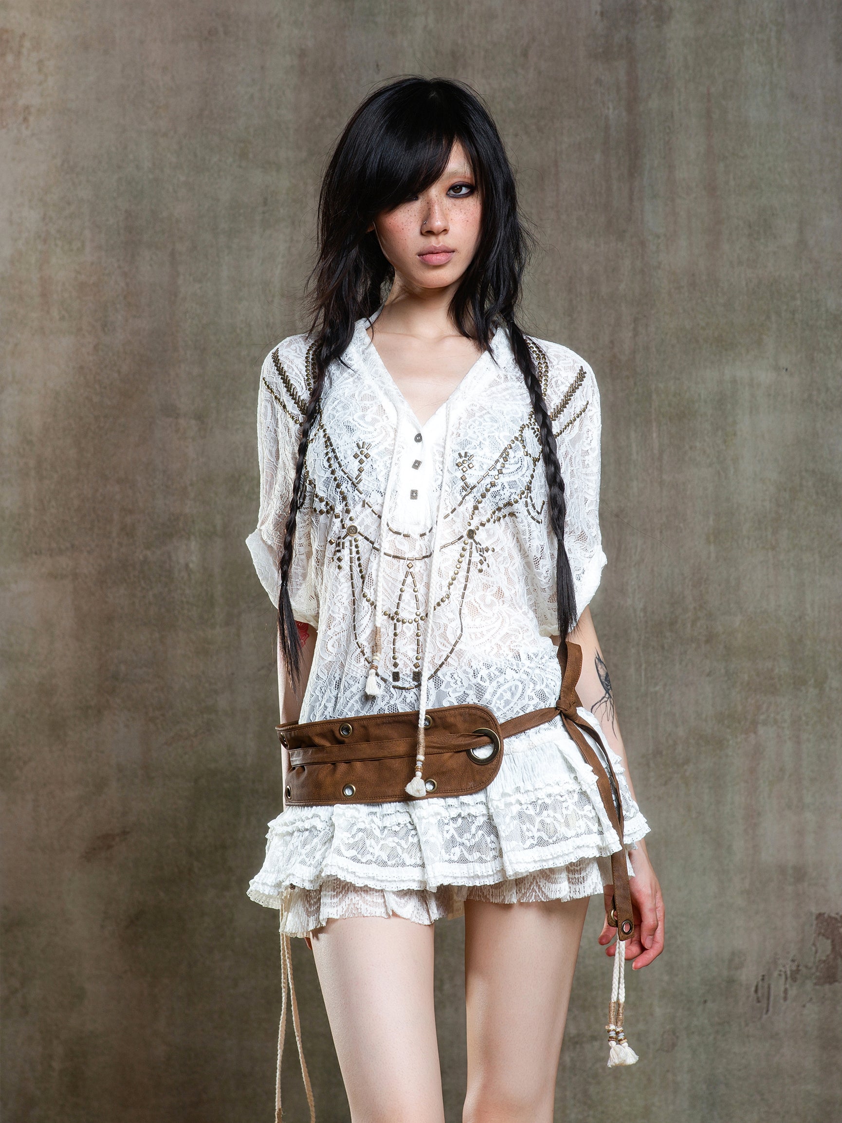 Oversized Lace Overlay Longline T-Shirt