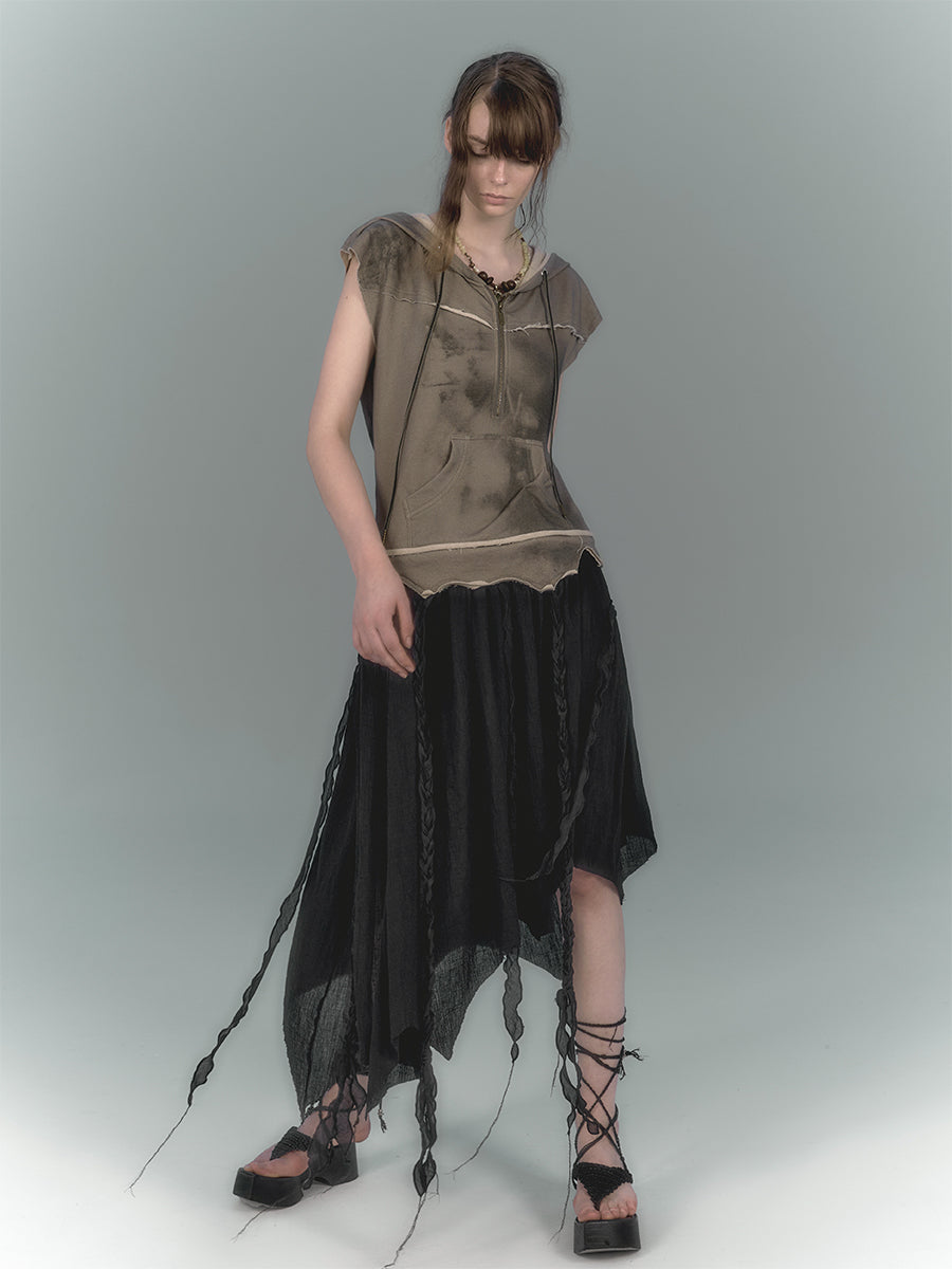 Black Semi-Asymmetrical Tulle Skirt