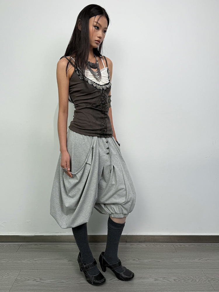 Pirate-Style Sweatshirt Fabric Culotte with Pockets