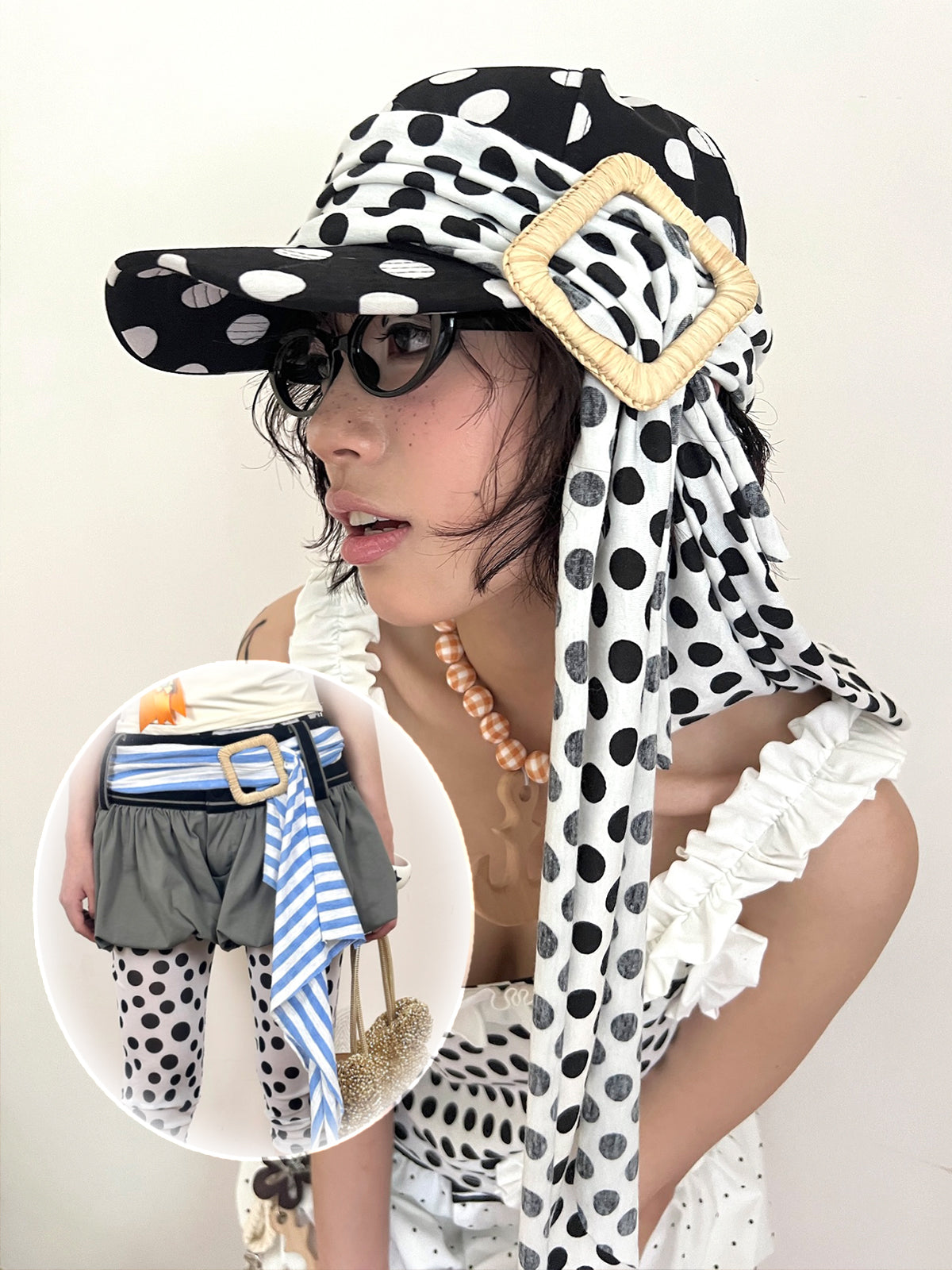 Multi-Function Cotton Polka Dot Adjustable Headscarf/Belt/Scarf