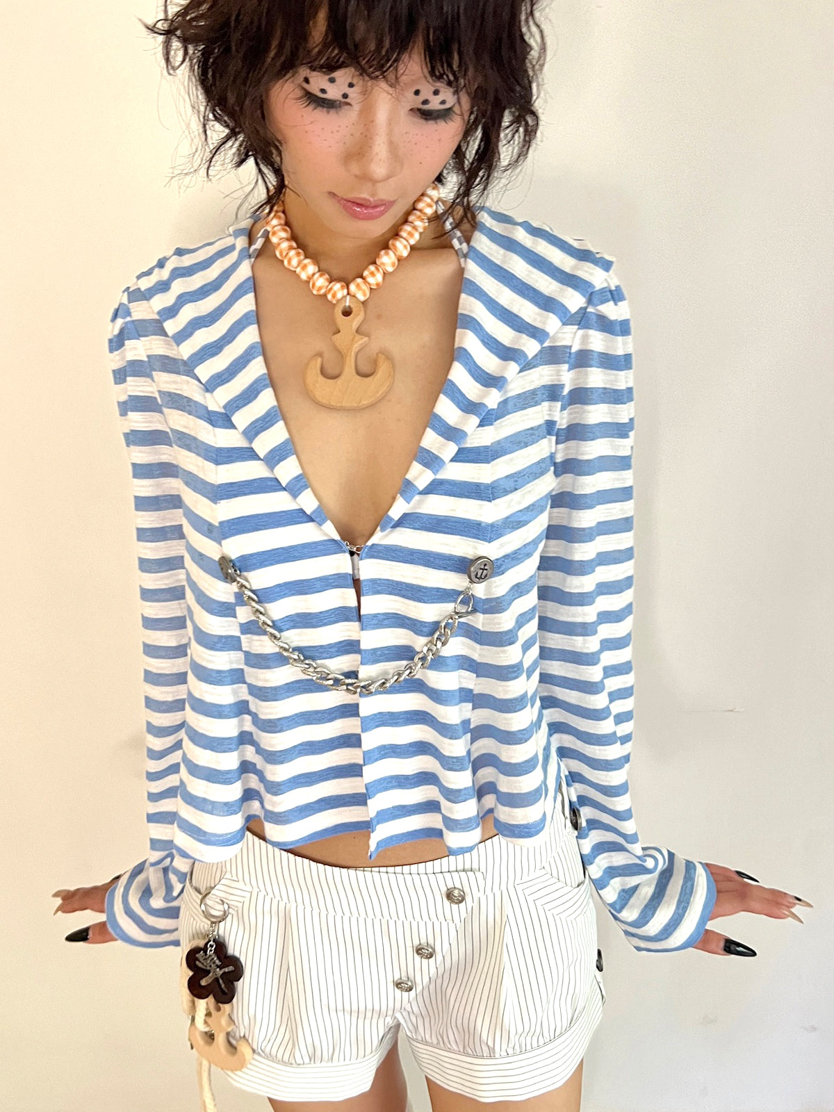 Striped Naval Hook Chain Cardigan