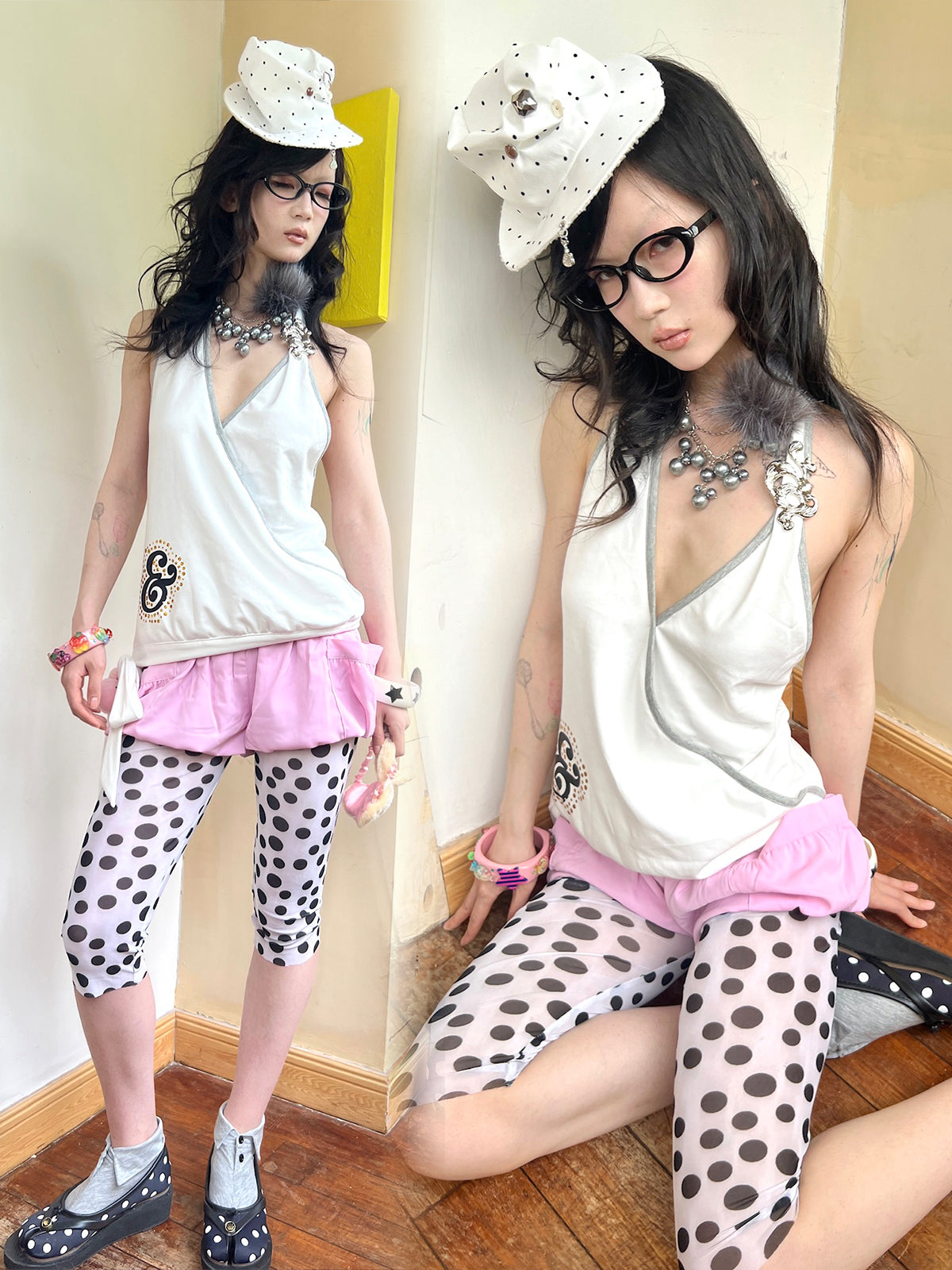 Oversized Stretch Mesh Polka Dot Capri Leggings
