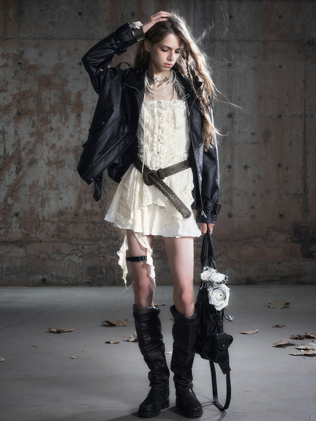 Oversized Black Textured Leather Jacket