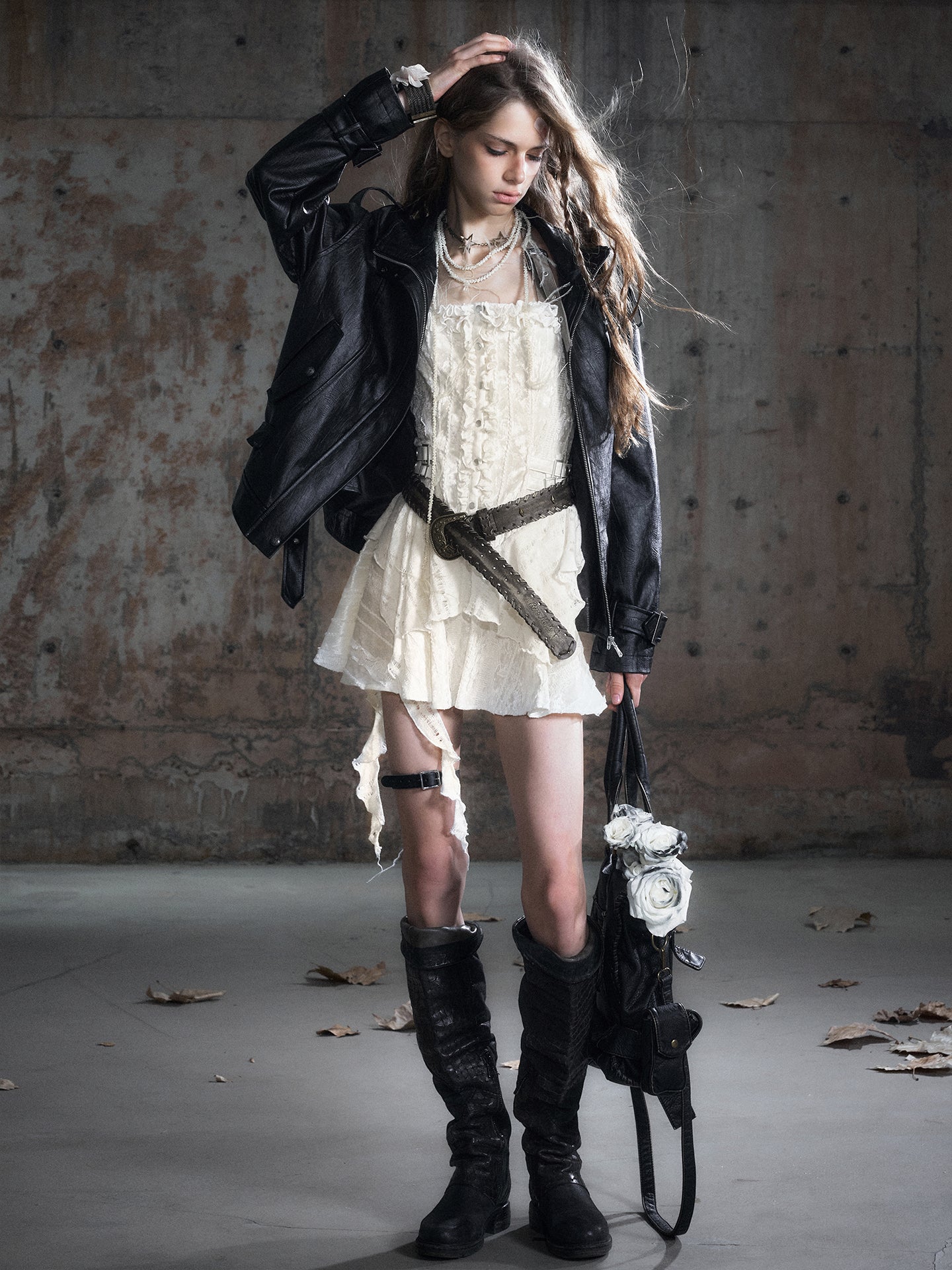 Oversized Black Textured Leather Jacket