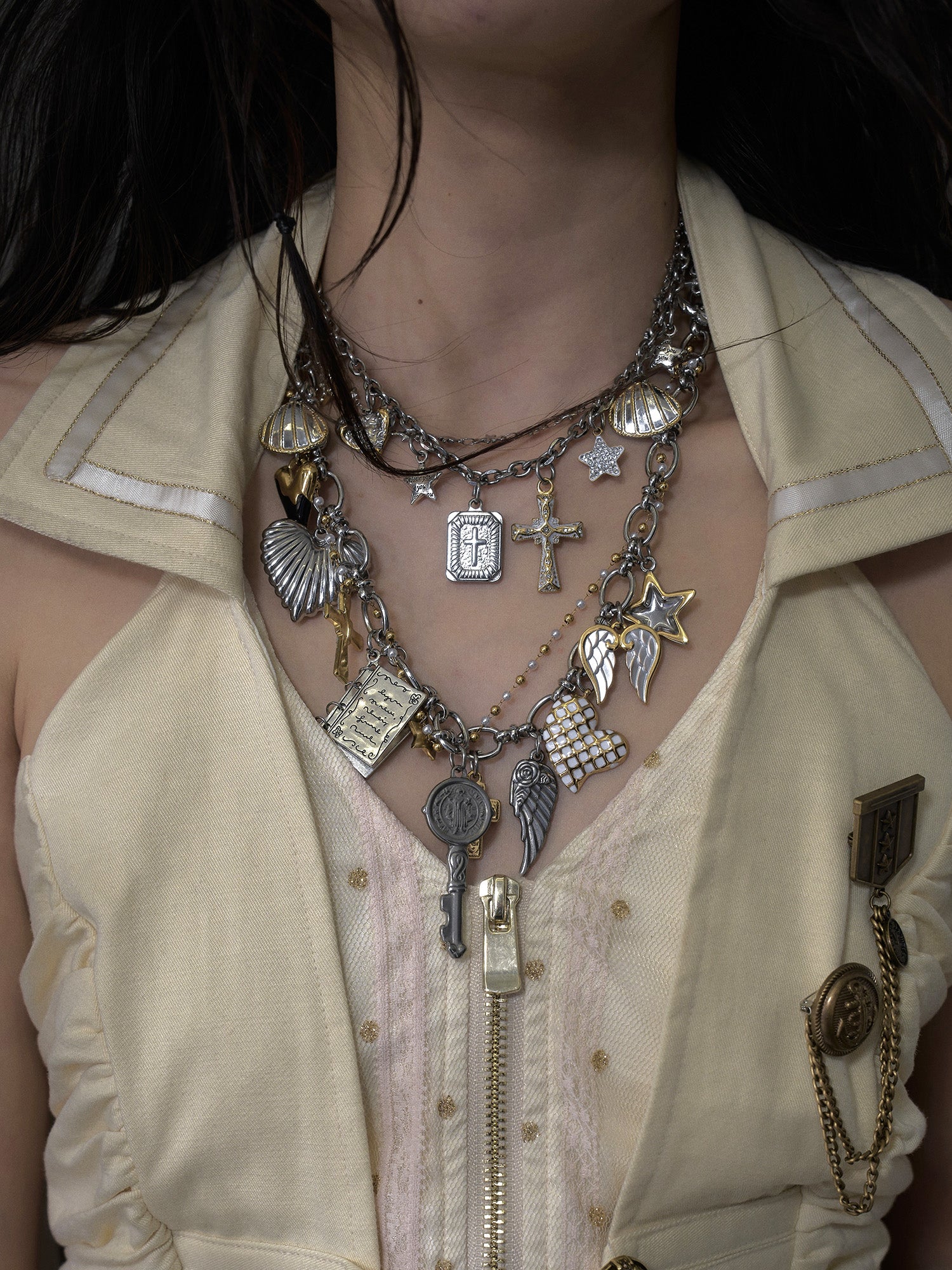 Heart Cross Rhinestone Multi-Layer Necklace/Waist Chain