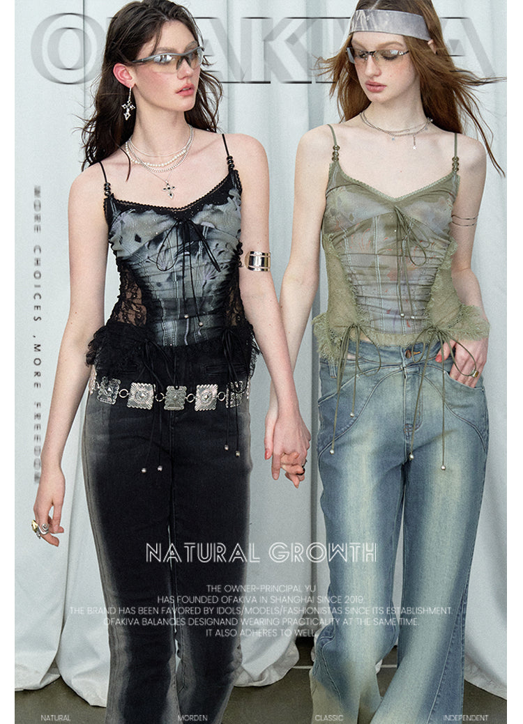 Lace Patchwork Lucite Beaded Suspenders