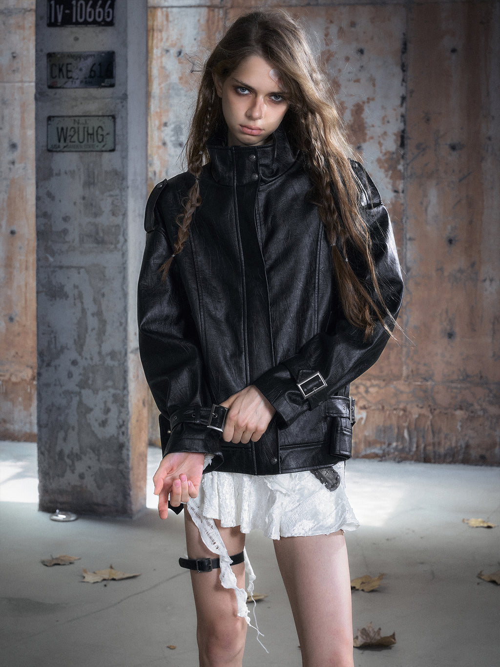 Oversized Black Textured Leather Jacket