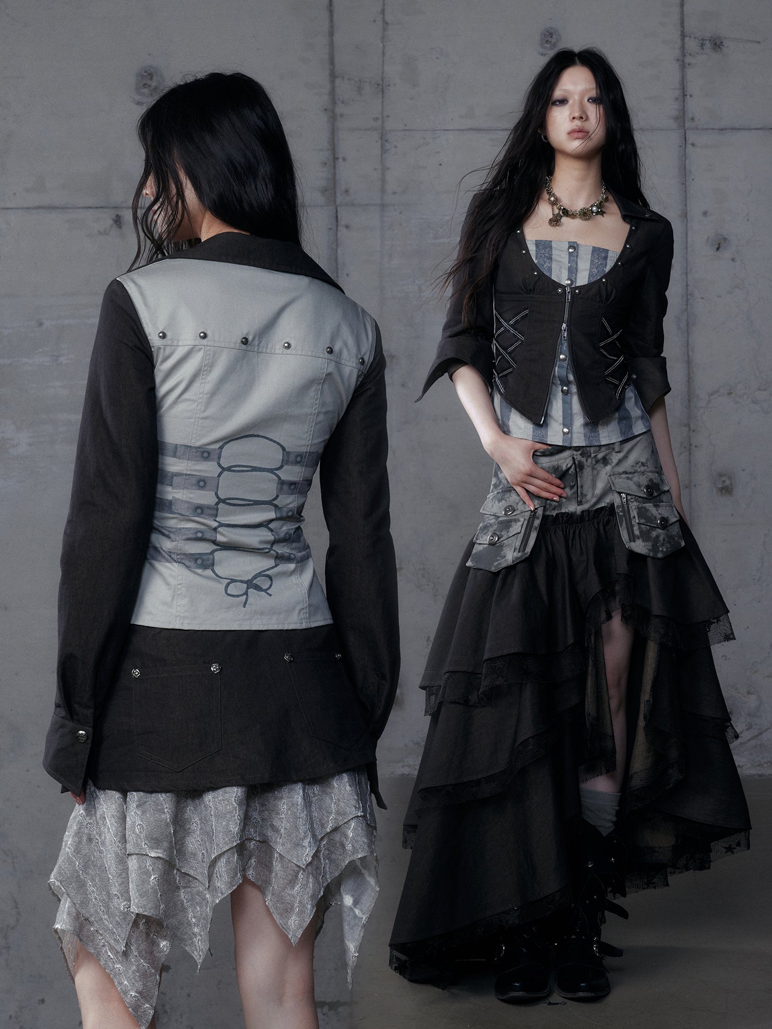 Vintage Punk Baroque Fake Two-Piece Long Sleeve Shirt