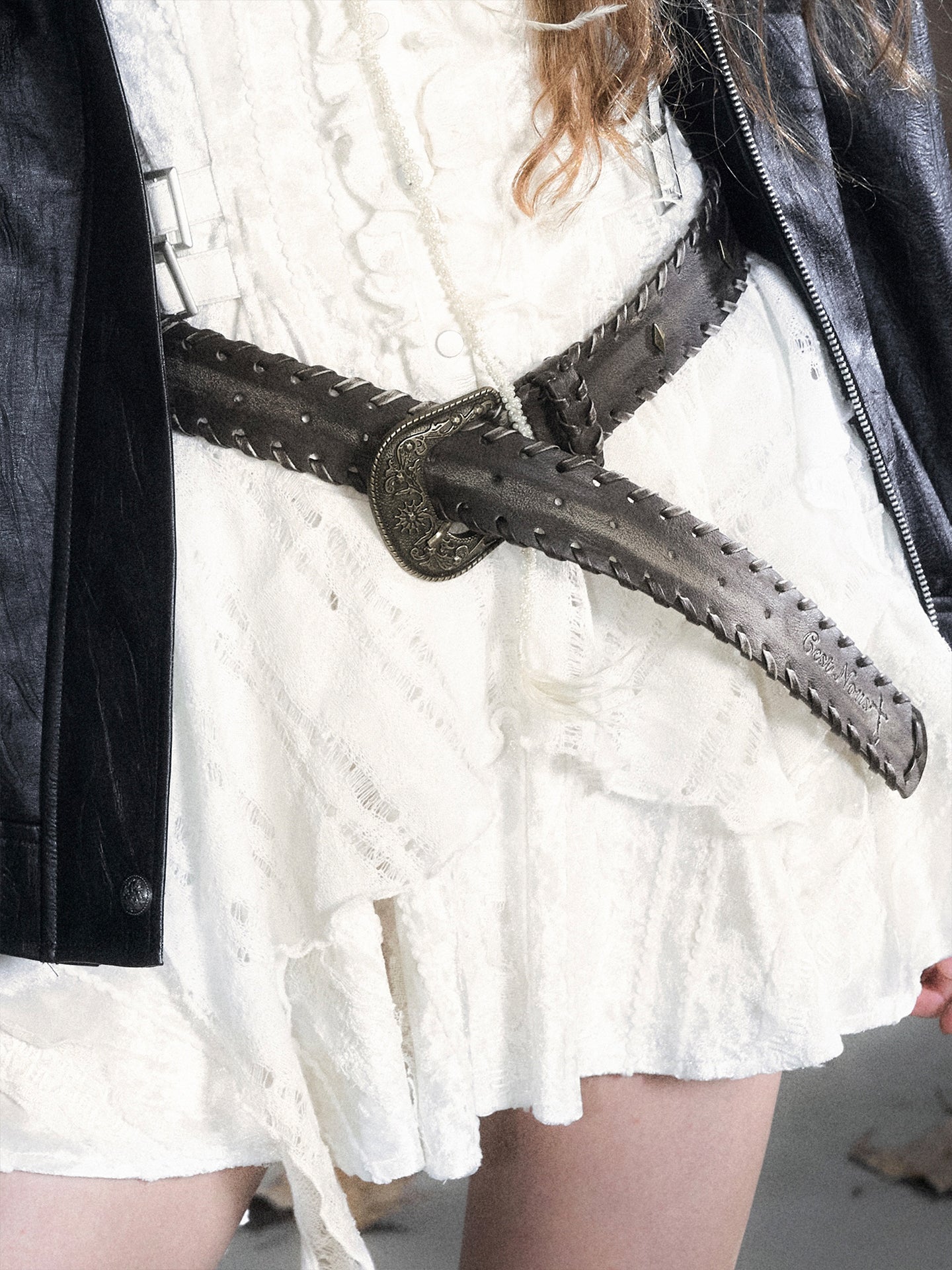 Vintage Carved Buckle Washed Leather Belt