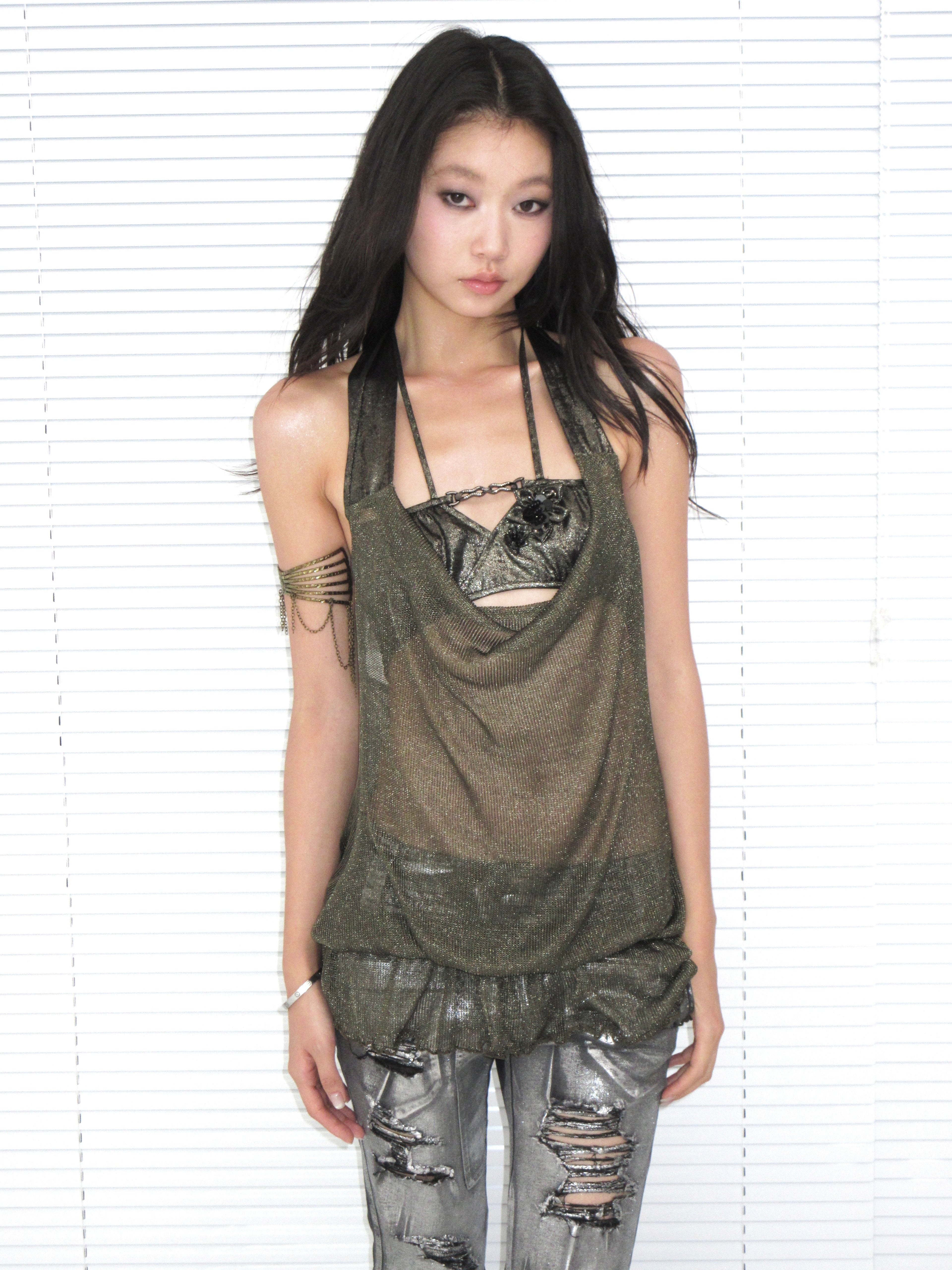 Metallic Thread Draped Tank Top