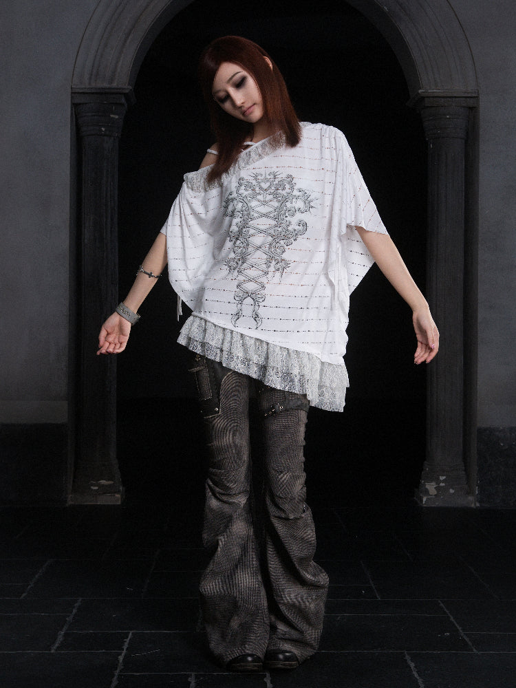 Oversized Batwing Lace T-shirt