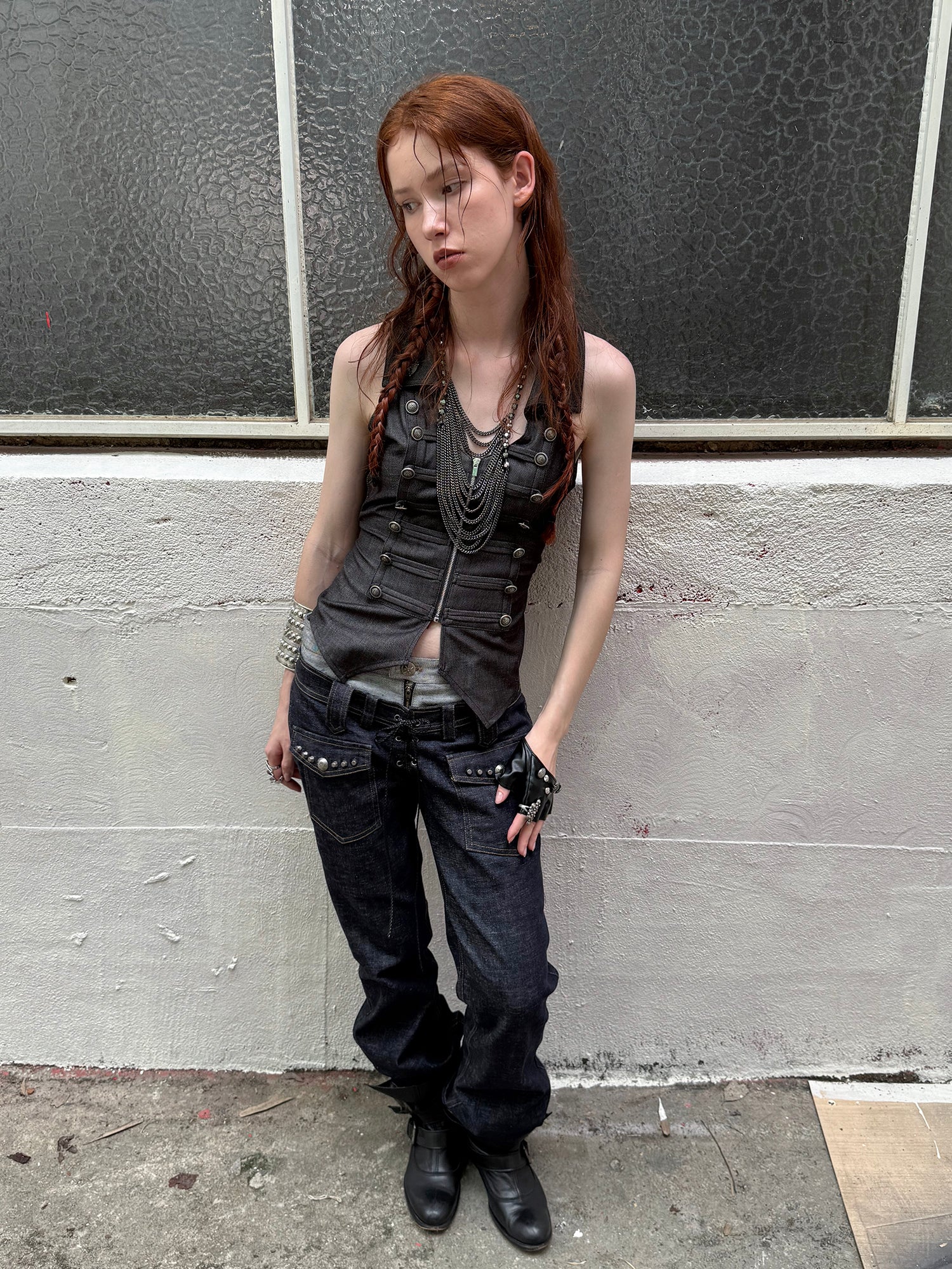 Double-Waist Straight Leg Raw Denim Jeans