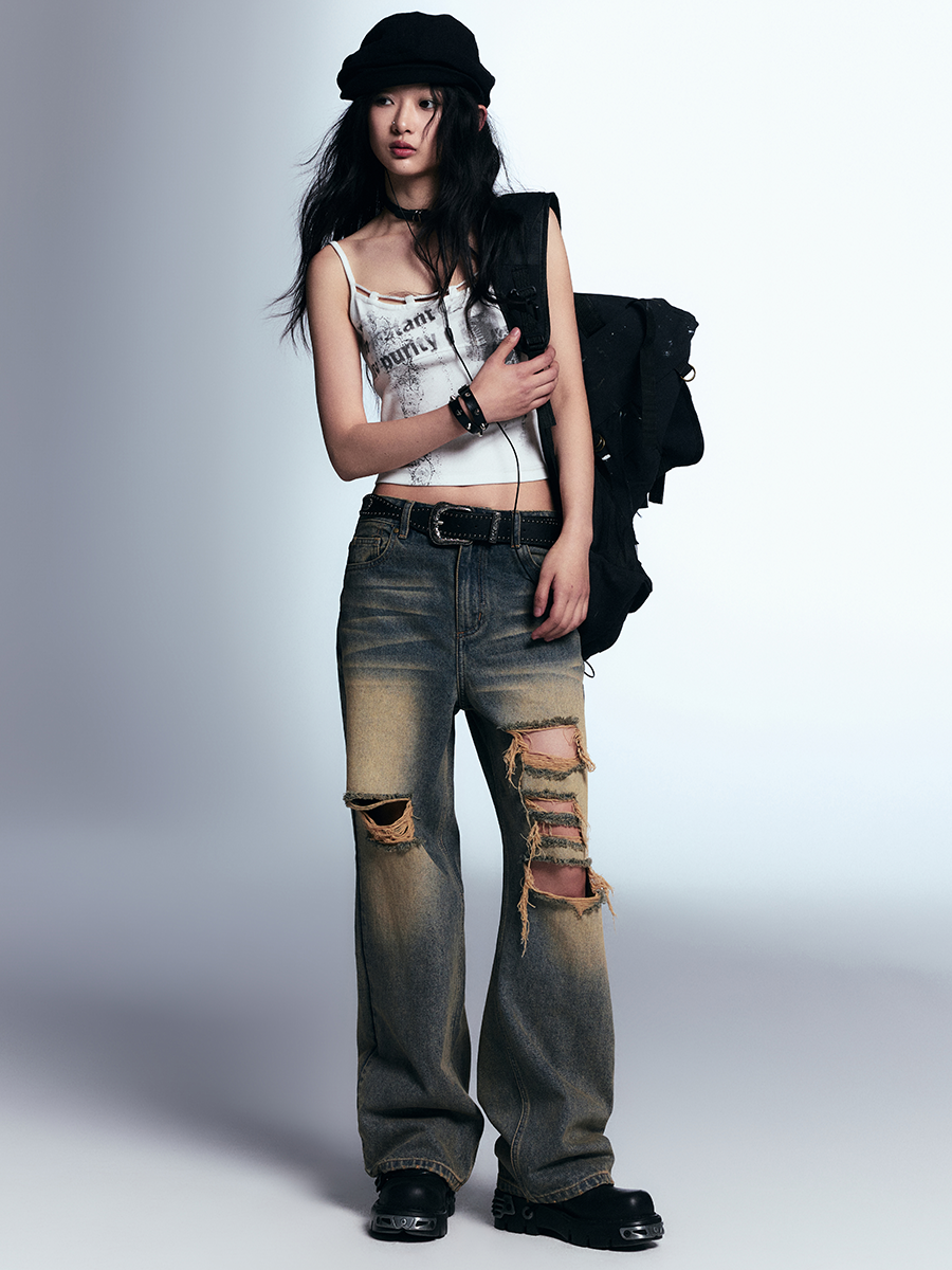 Vintage Washed Wide-Leg Jeans
