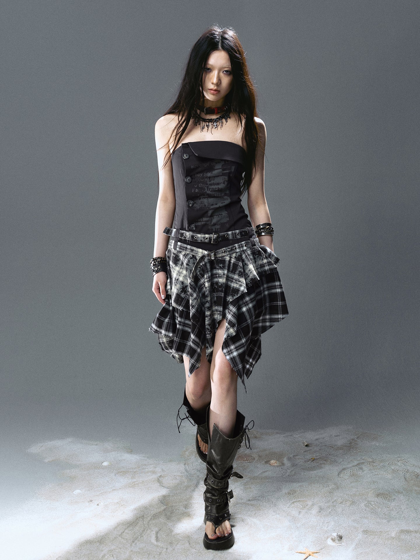Graffiti Print Pleated Irregular Dresses