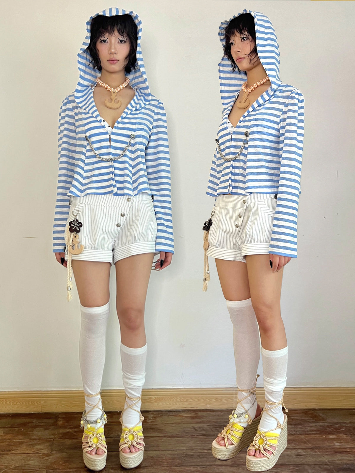 Striped Naval Hook Chain Cardigan