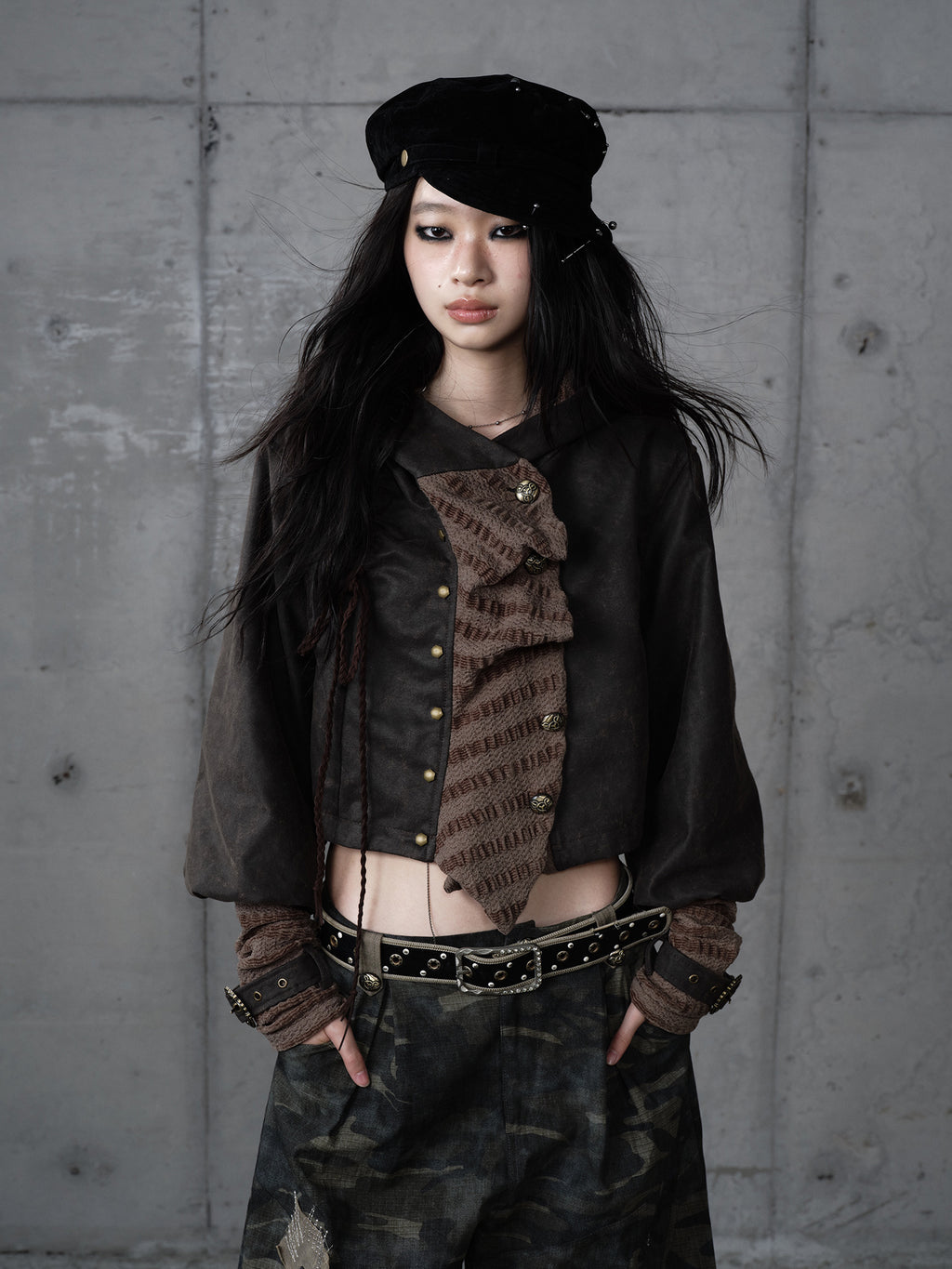 Deconstructed Knit Suede Cropped Jacket