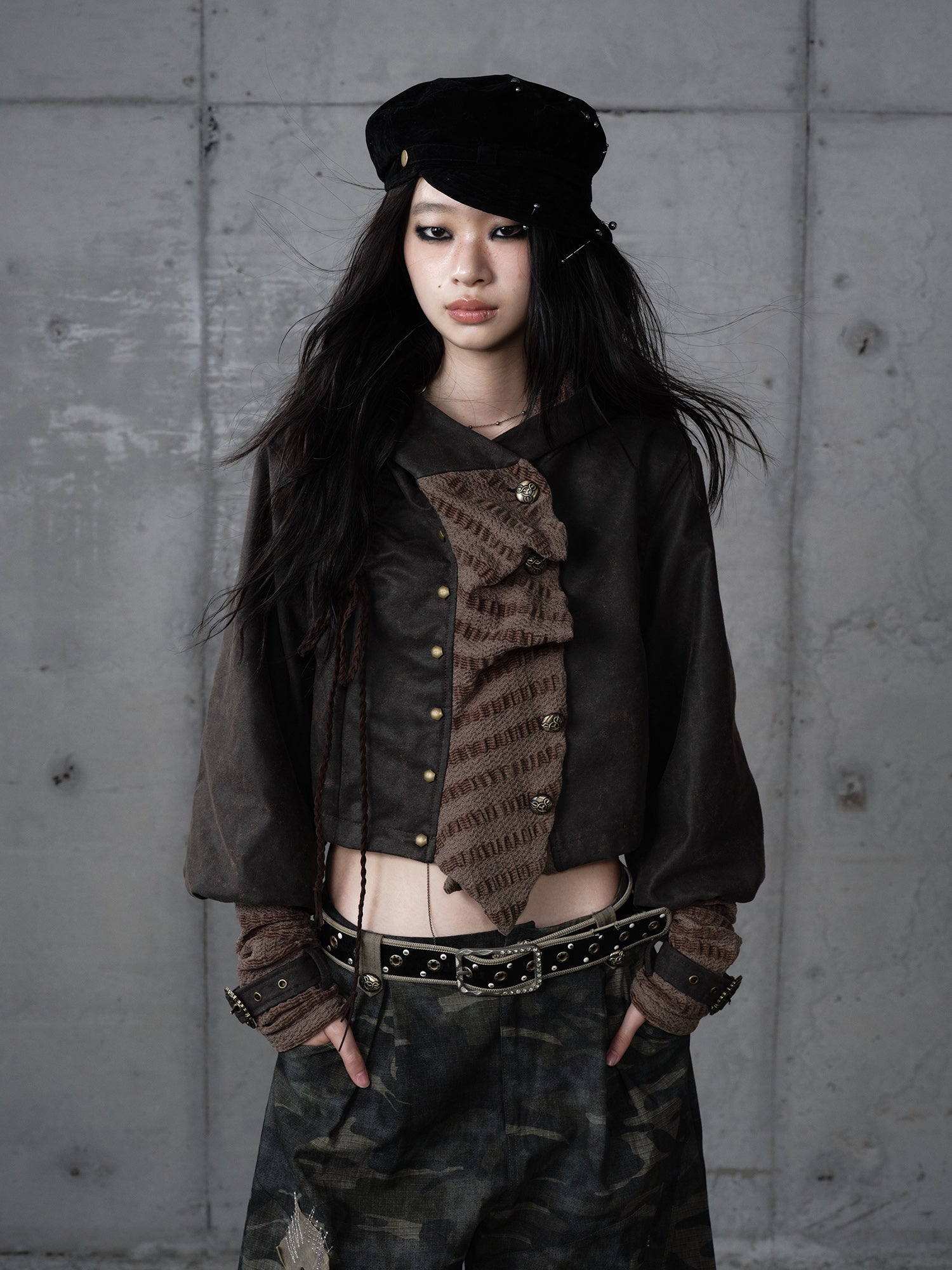 Deconstructed Knit Suede Cropped Jacket