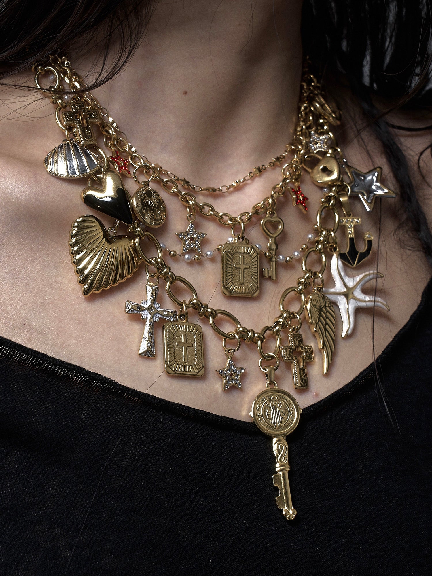 Heart Cross Rhinestone Multi-Layer Necklace/Waist Chain