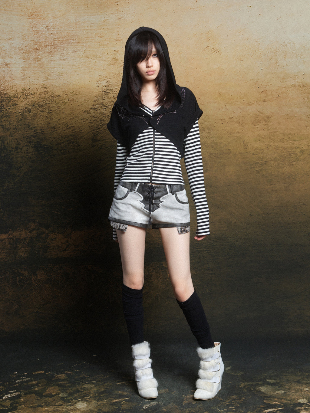 Knit & PU Hybrid Shorts & Leg Warmers
