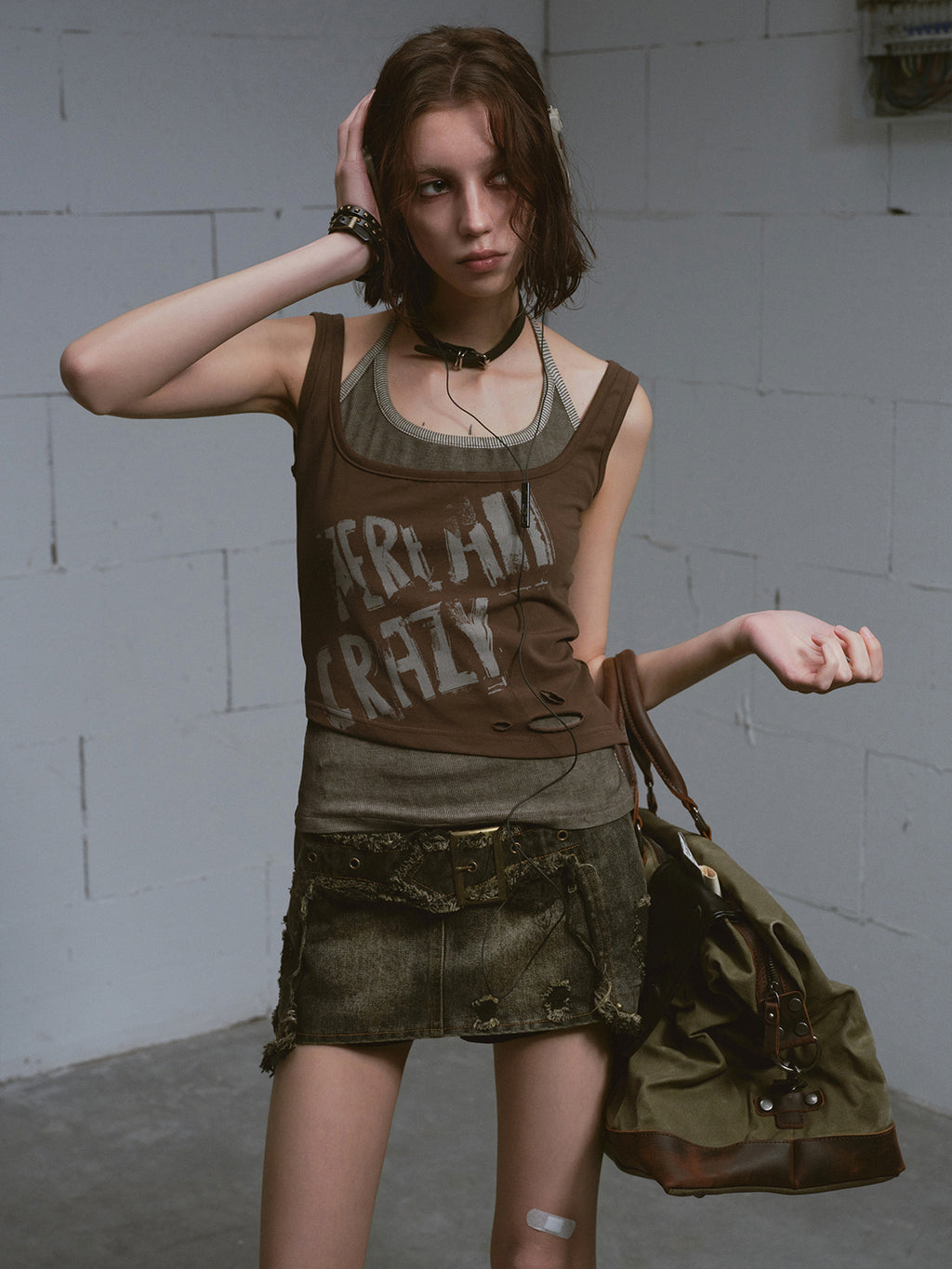 Vintage Cross Panel Denim A-Line Skirt