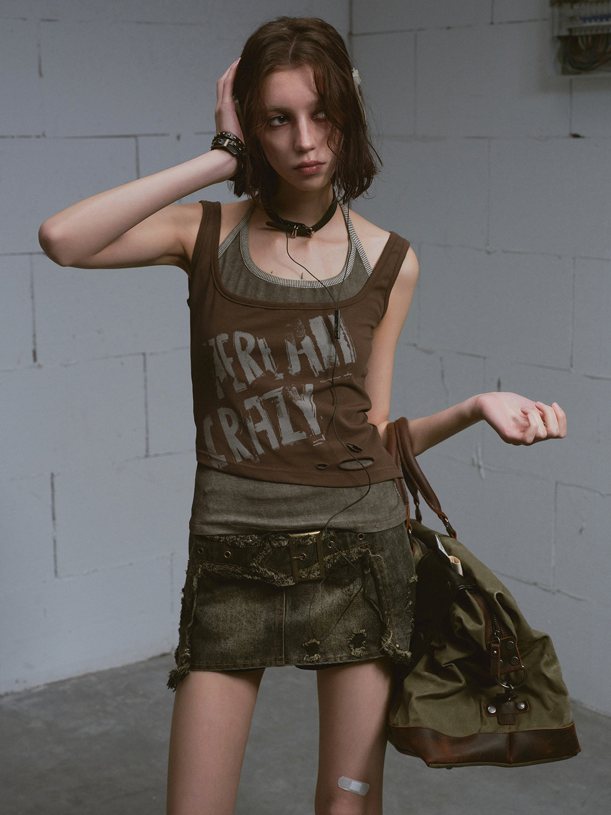 Vintage Cross Panel Denim A-Line Skirt