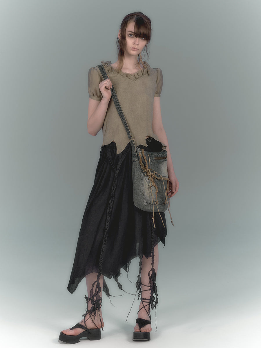 Black Semi-Asymmetrical Tulle Skirt