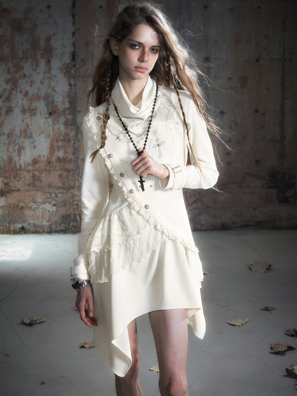 Asymmetric Print Diagonal Placket Dress