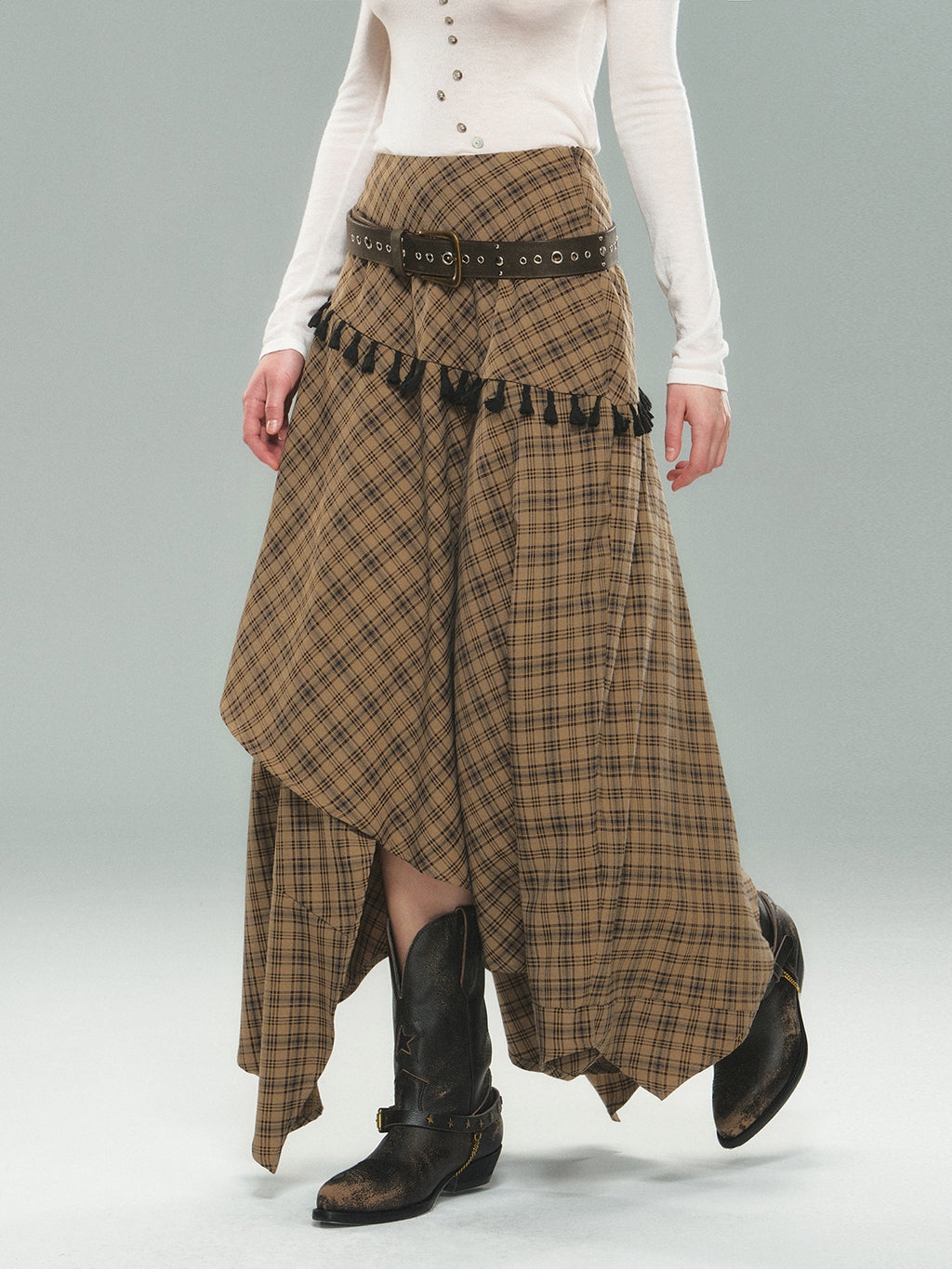 Irregular Plaid Skirt